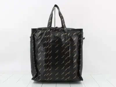 Monogram Logo Leather Tote Bag, Black x Gold