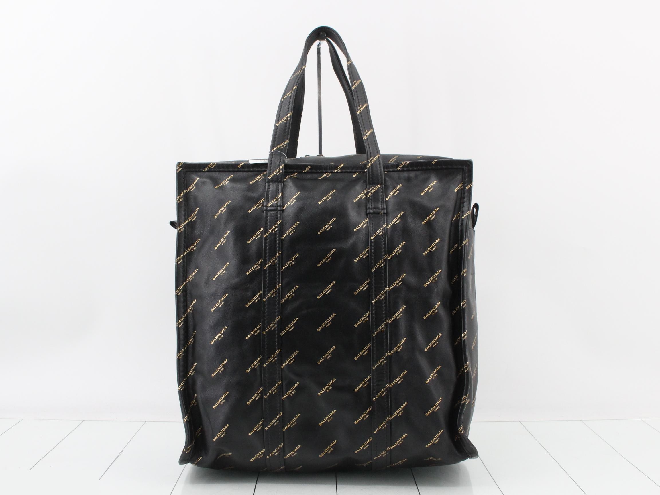 Monogram Logo Leather Tote Bag, Black x Gold — view 2