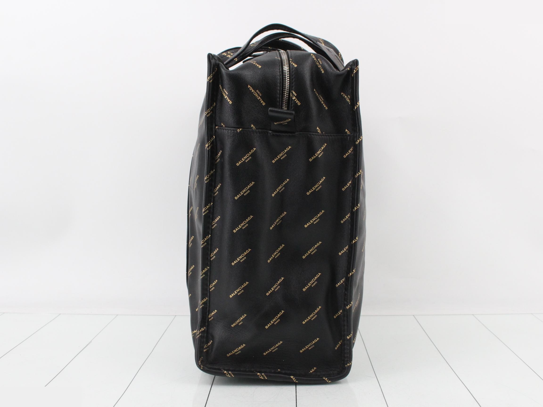 Monogram Logo Leather Tote Bag, Black x Gold — view 3