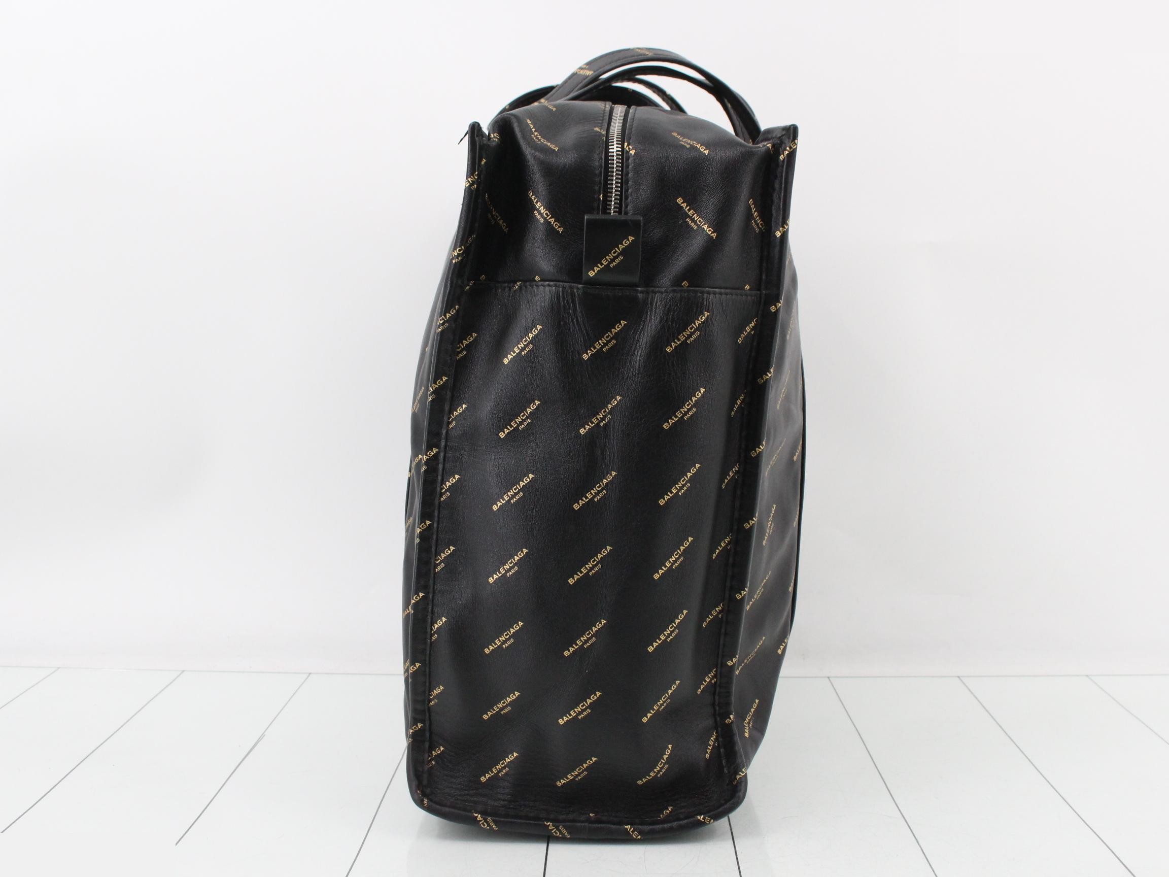 Monogram Logo Leather Tote Bag, Black x Gold — view 4