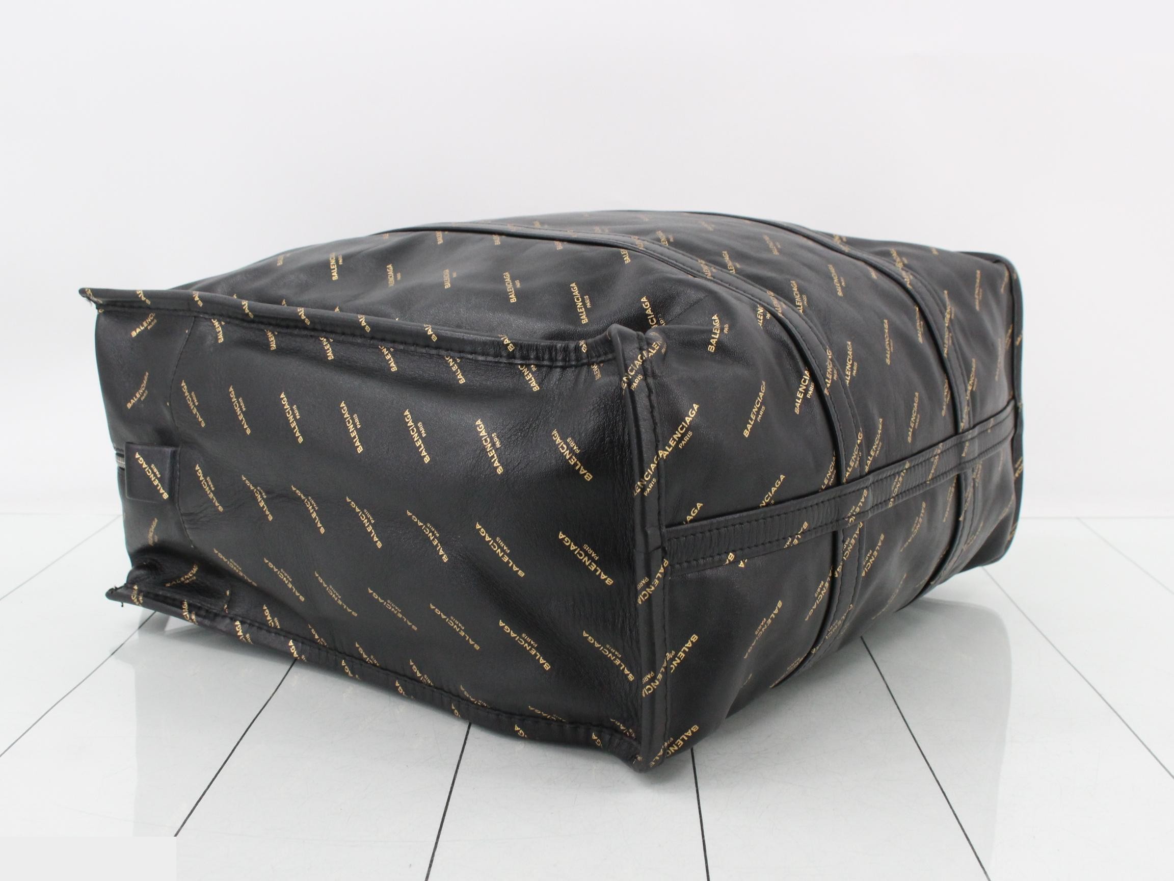 Monogram Logo Leather Tote Bag, Black x Gold — view 5