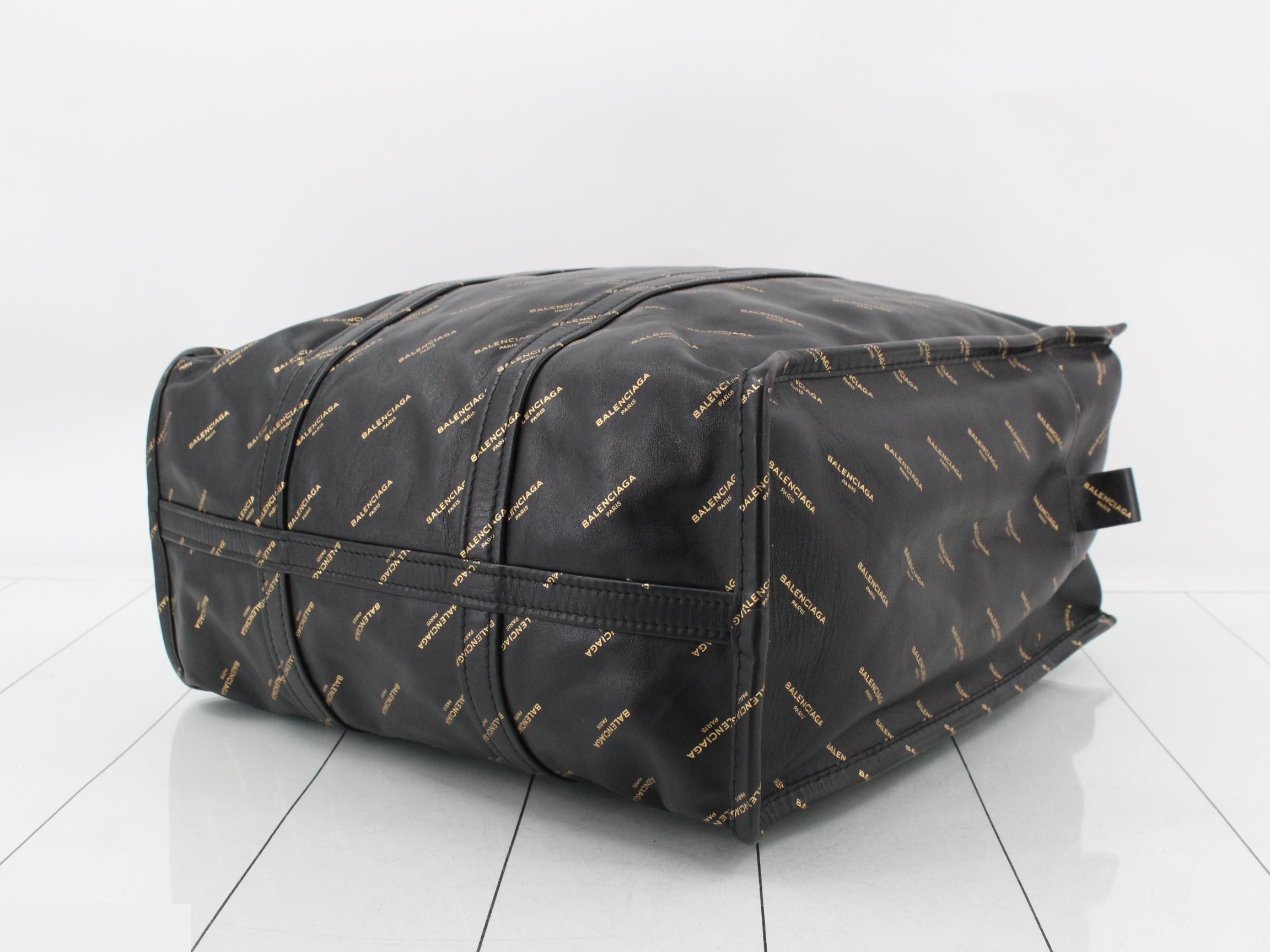 Monogram Logo Leather Tote Bag, Black x Gold — view 6