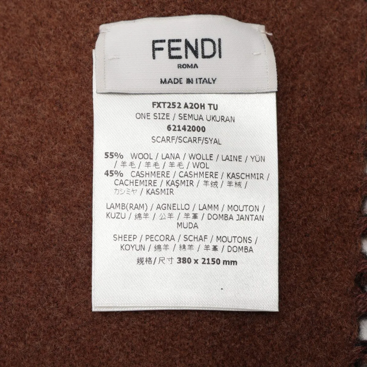 FXT252 FF Scarf, Wool x Cashmere, Brown x Black, Shows signs of wear, — view 3