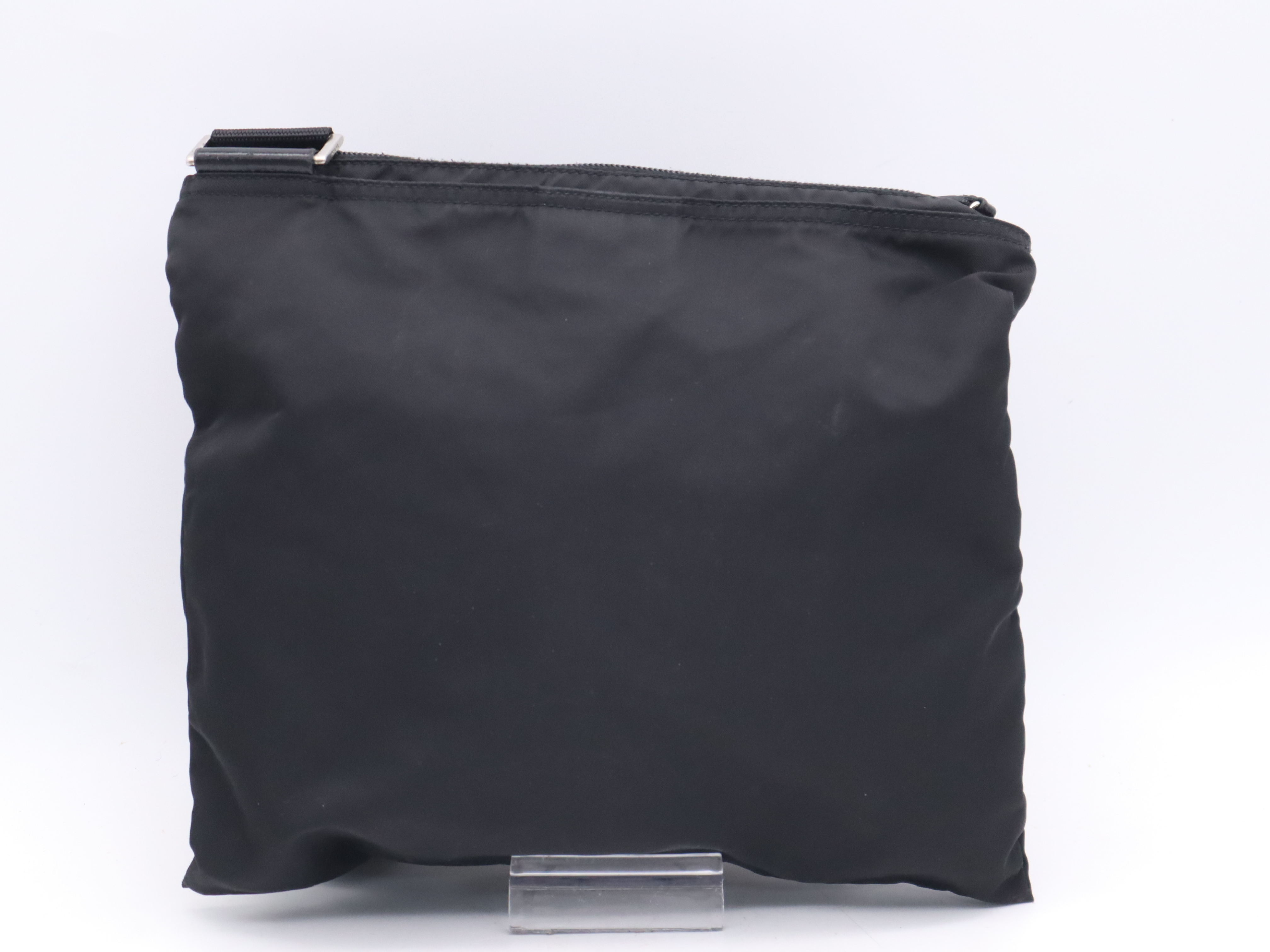 Nylon Triangle Logo Shoulder Bag, Black, Silver Hardware — view 2