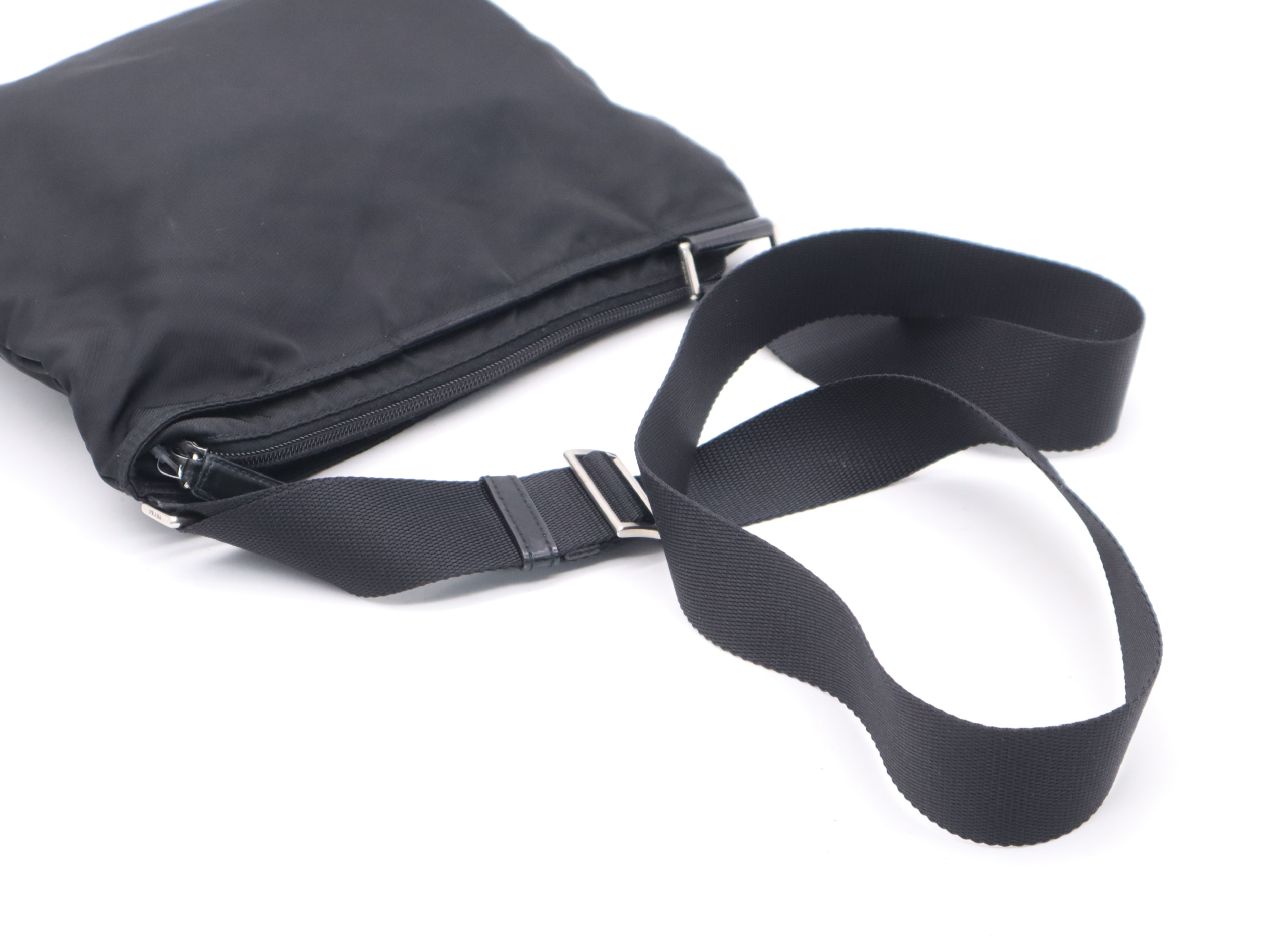 Nylon Triangle Logo Shoulder Bag, Black, Silver Hardware — view 6