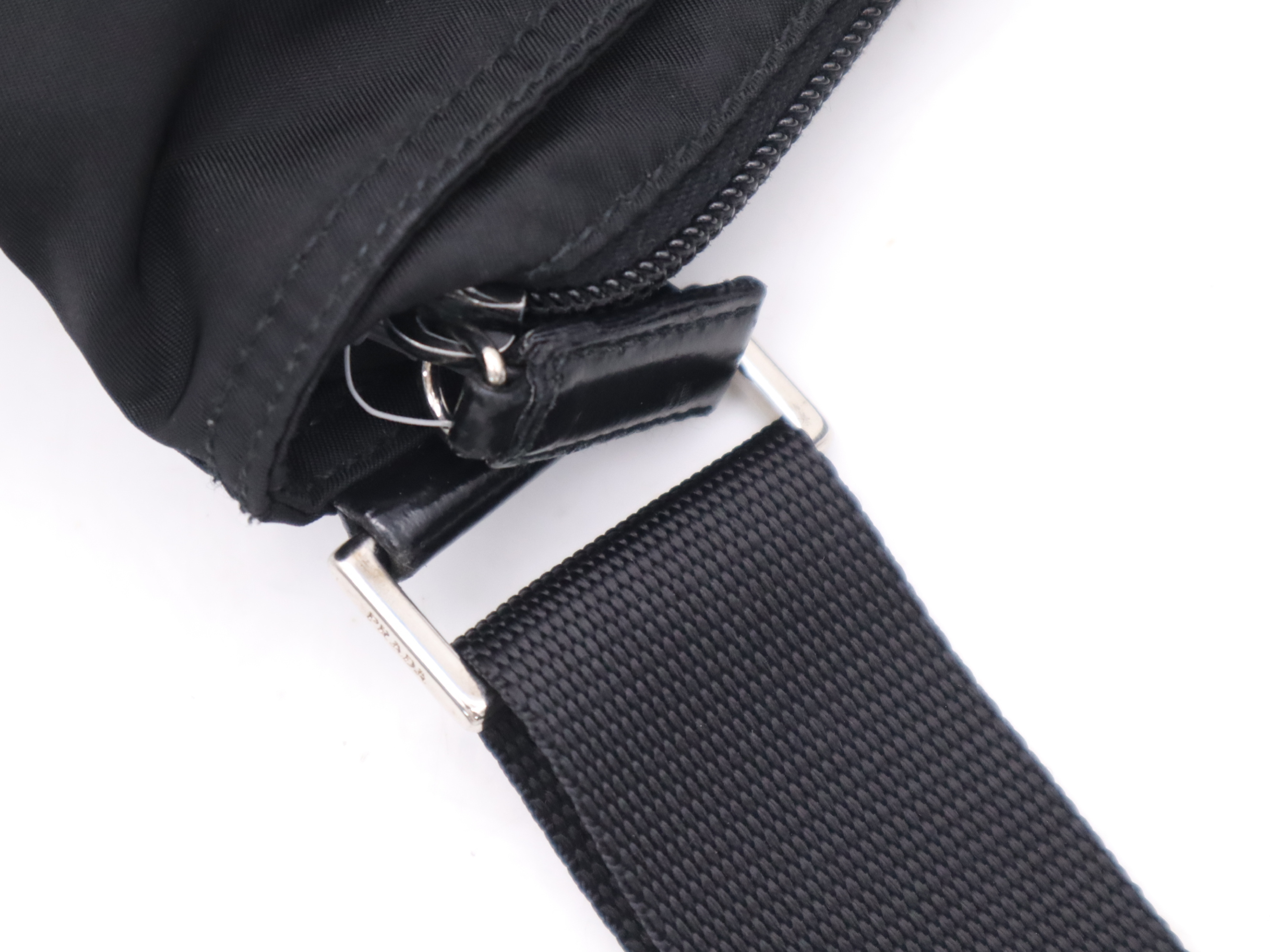Nylon Triangle Logo Shoulder Bag, Black, Silver Hardware — view 7