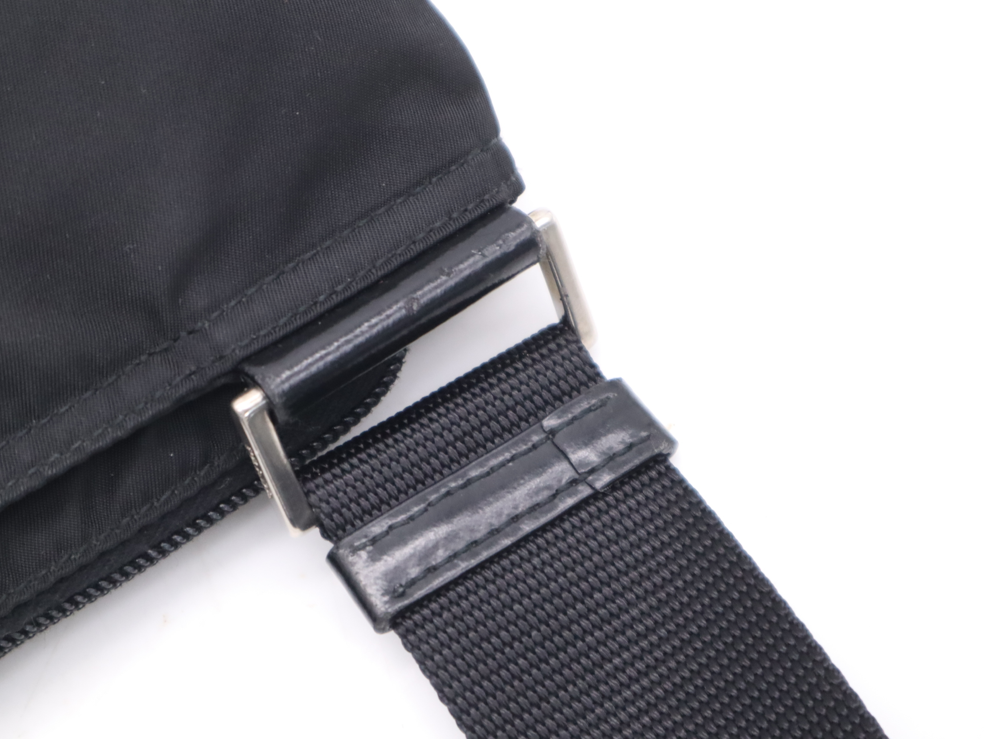 Nylon Triangle Logo Shoulder Bag, Black, Silver Hardware — view 8