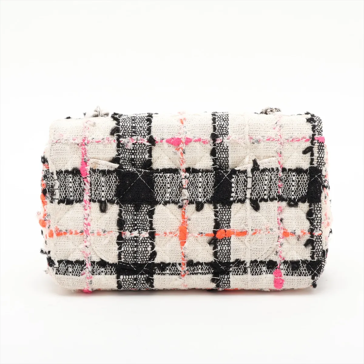 Mini Matelassé 20 Tweed x Leather Single Flap Single Chain Bag, White x Black, Silver Hardware, 29845852, Serial Number 29-series, A69900 — view 2
