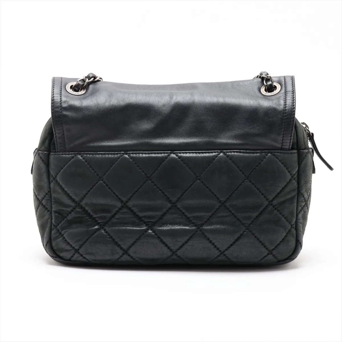 Matelassé Coated Leather x Leather Chain Shoulder Bag, Black, Gunmetal Hardware, 15483772, Serial Number 15 — view 2