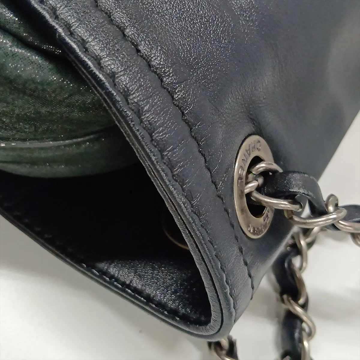 Matelassé Coated Leather x Leather Chain Shoulder Bag, Black, Gunmetal Hardware, 15483772, Serial Number 15 — view 14