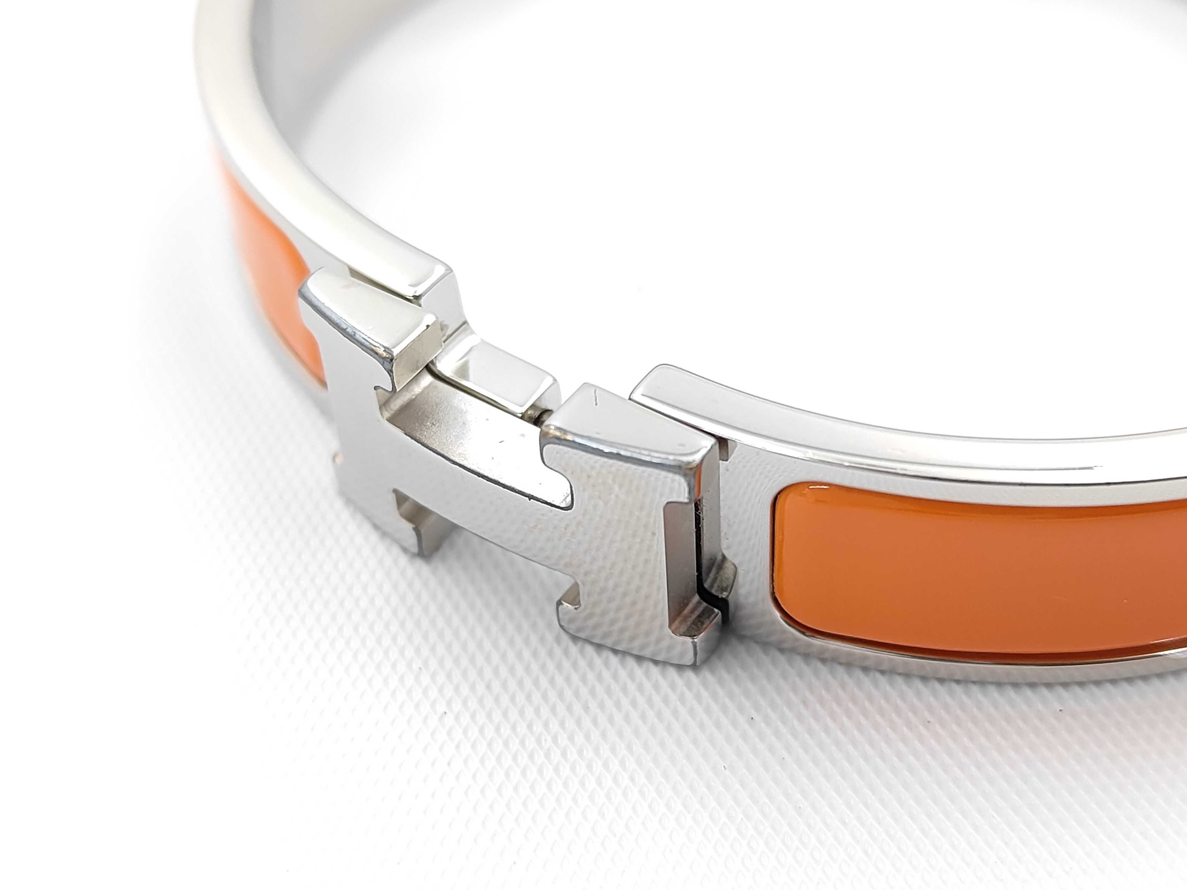 Orange Silver Hardware Click H Bracelet/Bangle — view 5