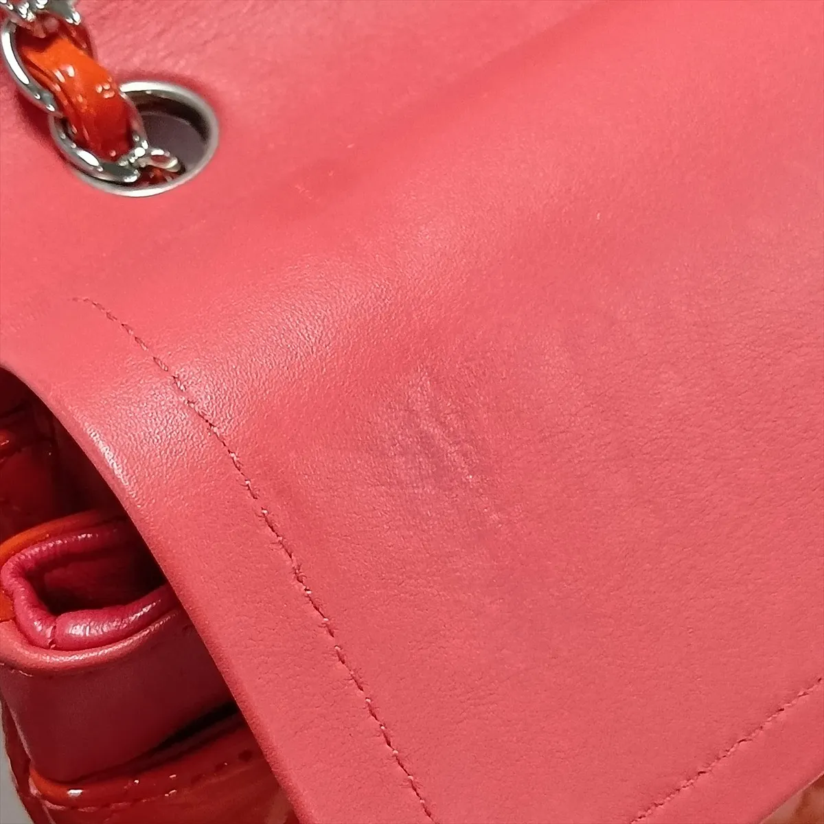 Matelassé 25 Patent Leather Double Flap Double Chain Bag, Orange, Silver Hardware, 16331745, Serial Number 16-series, A01112 — view 12