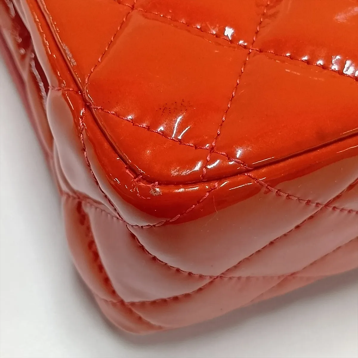 Matelassé 25 Patent Leather Double Flap Double Chain Bag, Orange, Silver Hardware, 16331745, Serial Number 16-series, A01112 — view 15