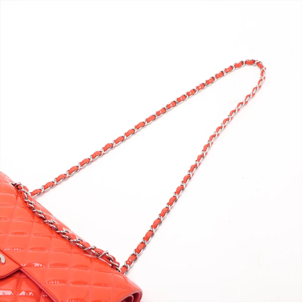 Matelassé 25 Patent Leather Double Flap Double Chain Bag, Orange, Silver Hardware, 16331745, Serial Number 16-series, A01112 — view 5