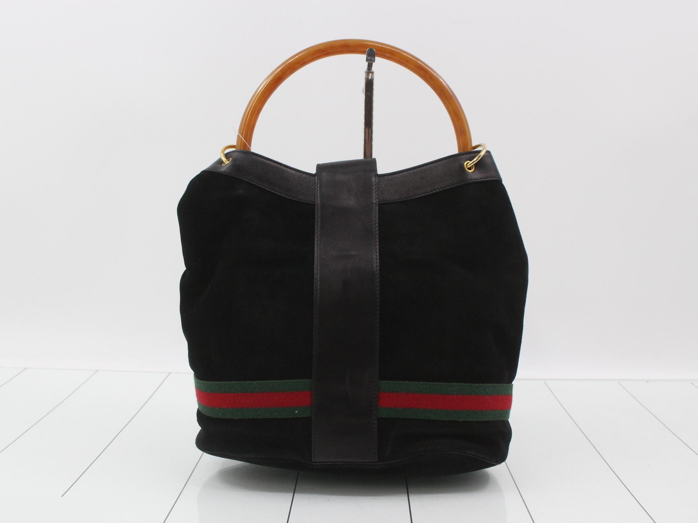 Plastic handle Sherry suede handbag, Tom Ford era, black. — view 2