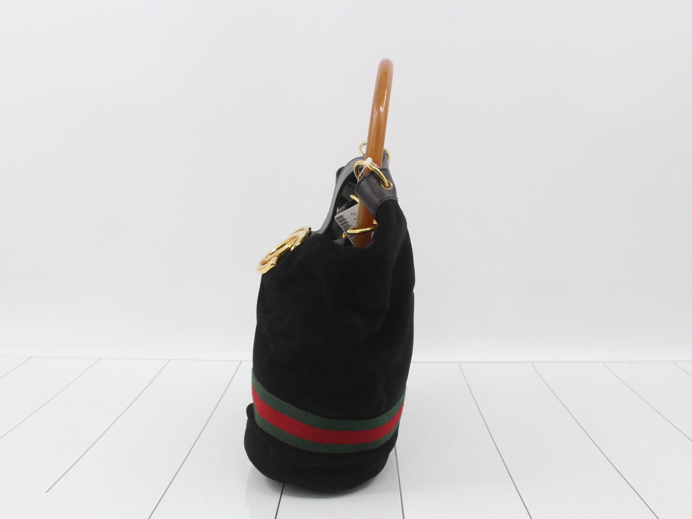 Plastic handle Sherry suede handbag, Tom Ford era, black. — view 3