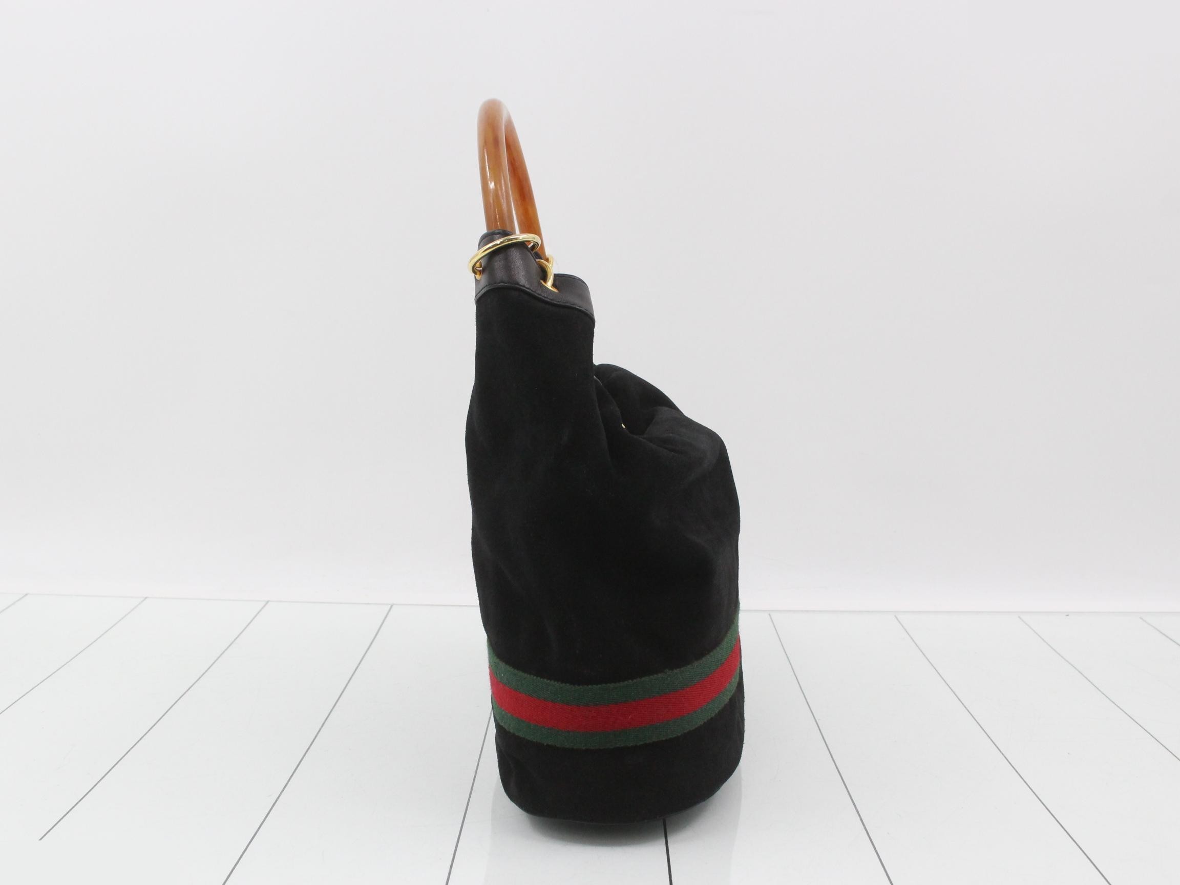 Plastic handle Sherry suede handbag, Tom Ford era, black. — view 4