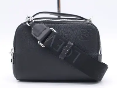 Soft Grain Calf Leather 2-Way Camera Bag, Black, with Shoulder Strap