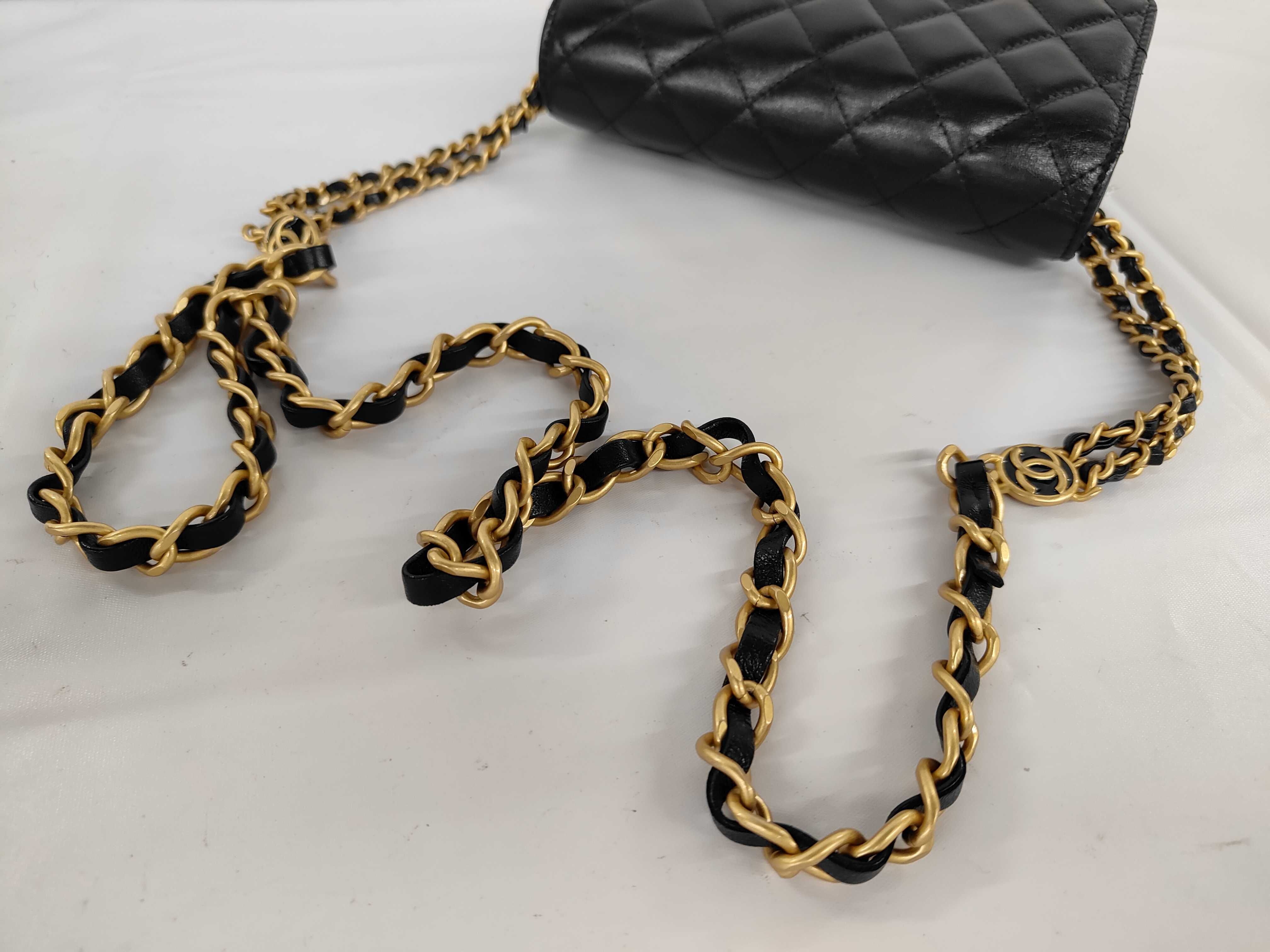 Matelassé Chain Wallet, Black Lambskin, Camellia Charm, Gold Hardware, Shoulder Bag — view 3