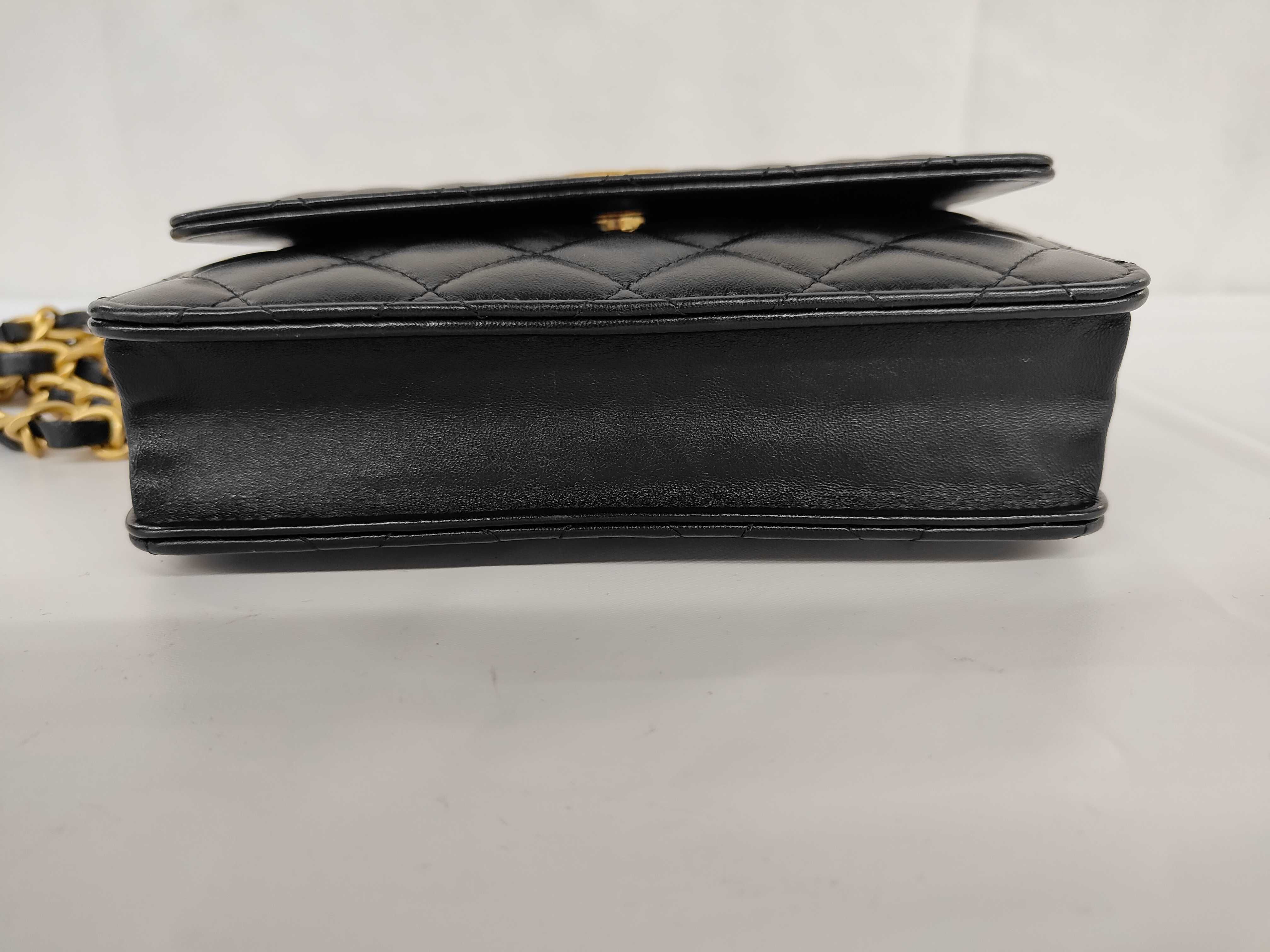 Matelassé Chain Wallet, Black Lambskin, Camellia Charm, Gold Hardware, Shoulder Bag — view 8