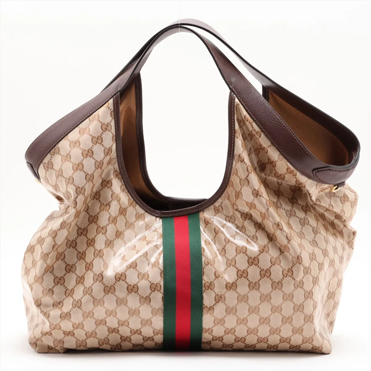 GG Crystal Giglio Large Coated Canvas and Leather Tote Bag, Brown, 853971 — view 2