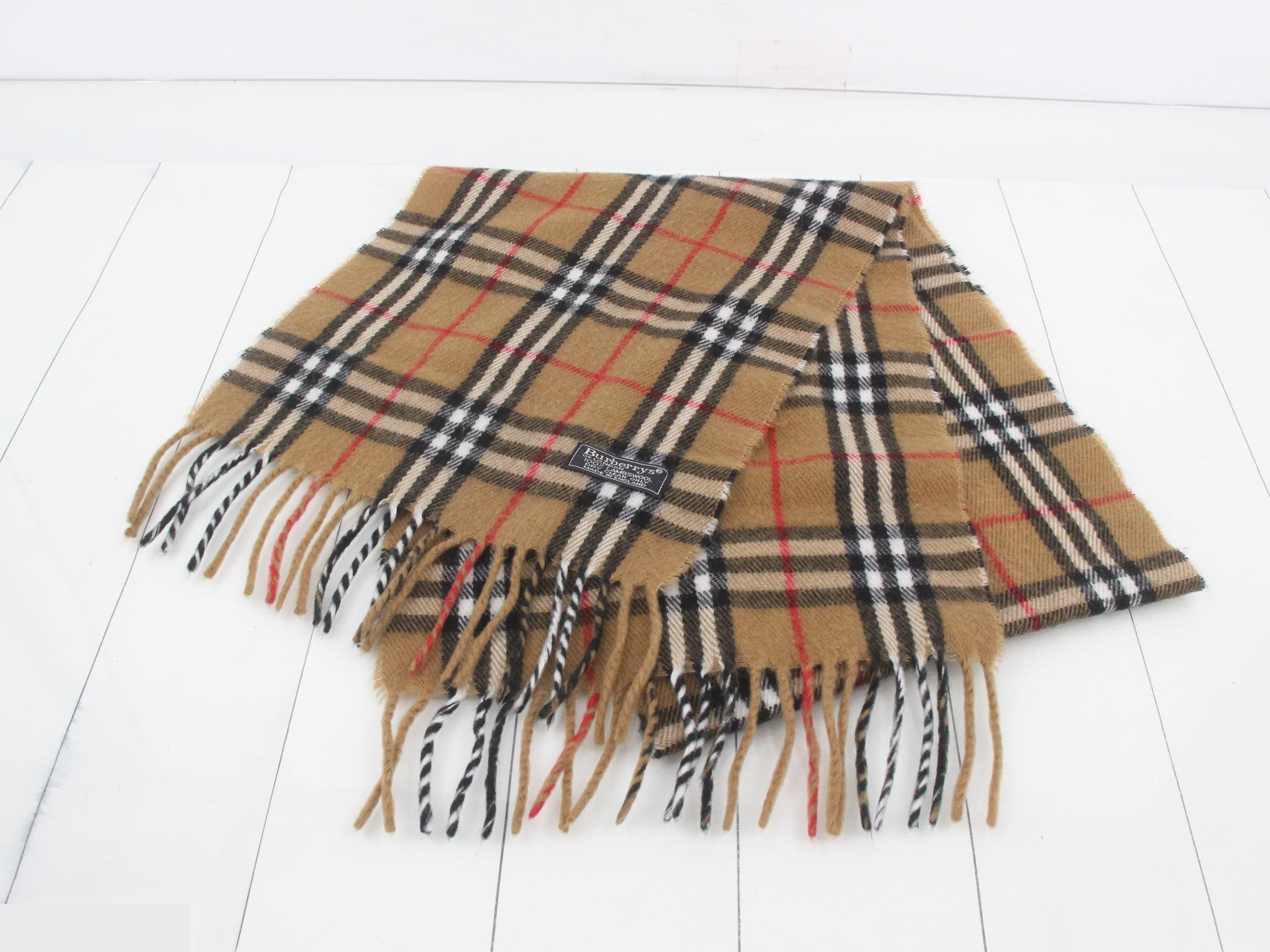 Tag attached, 100% cashmere check scarf — view 2