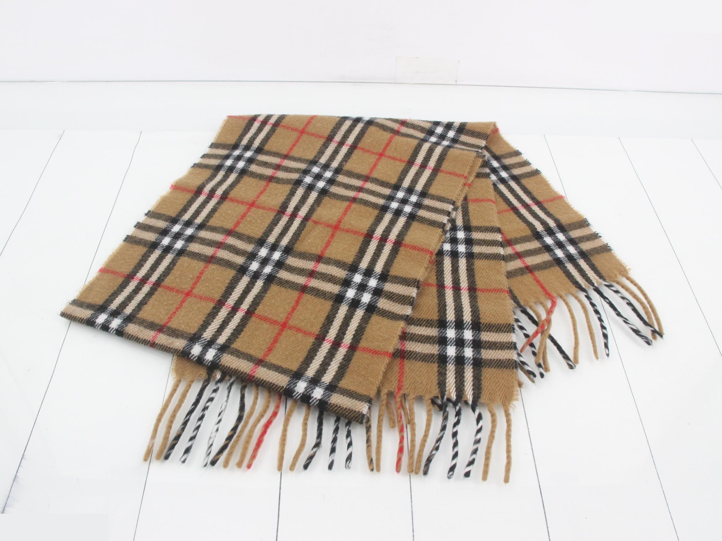 Tag attached, 100% cashmere check scarf — view 3