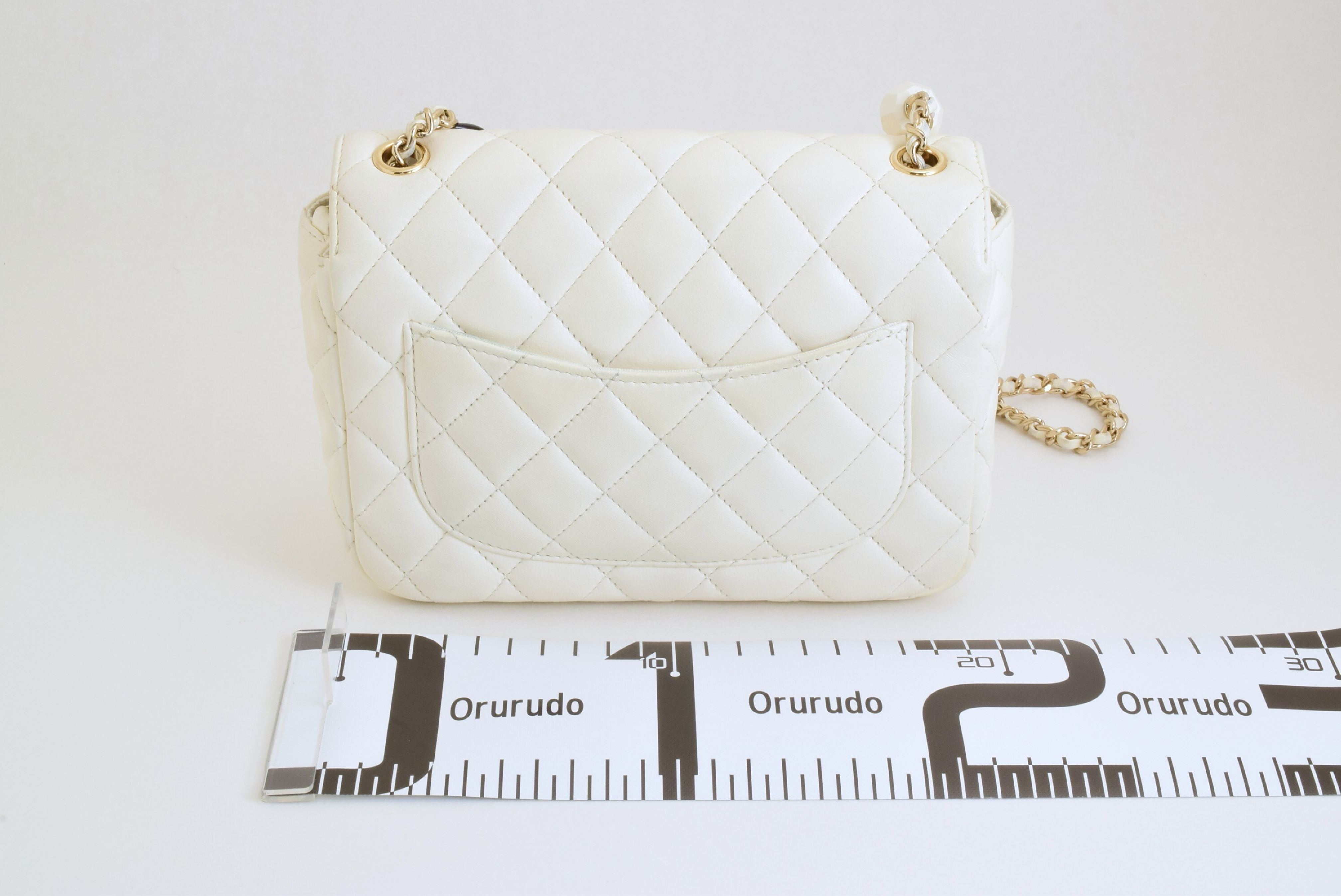 Matelassé Mini White Chain Shoulder Bag with Serial Number Plate — view 3