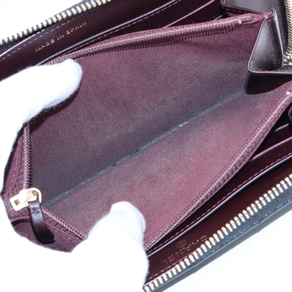 Matelasse Caviar Skin Round Zip Wallet Black Gold Hardware 21091748 Seal Black Light No Reaction — view 8
