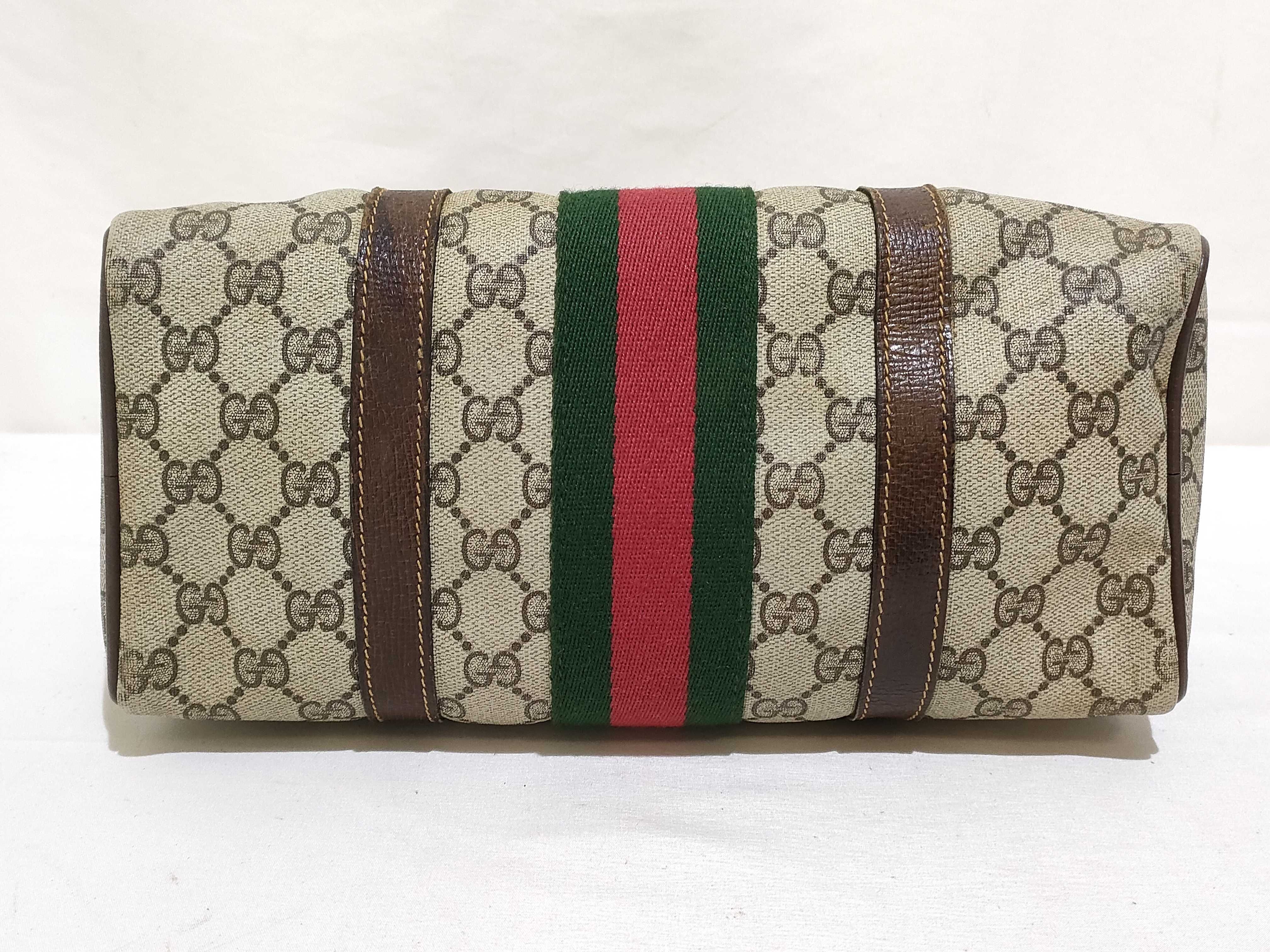 GG Supreme Gucci 24 012 3841 GG Supreme Sherry Line Mini Boston Bag PVC Leather Brown Handbag — view 7