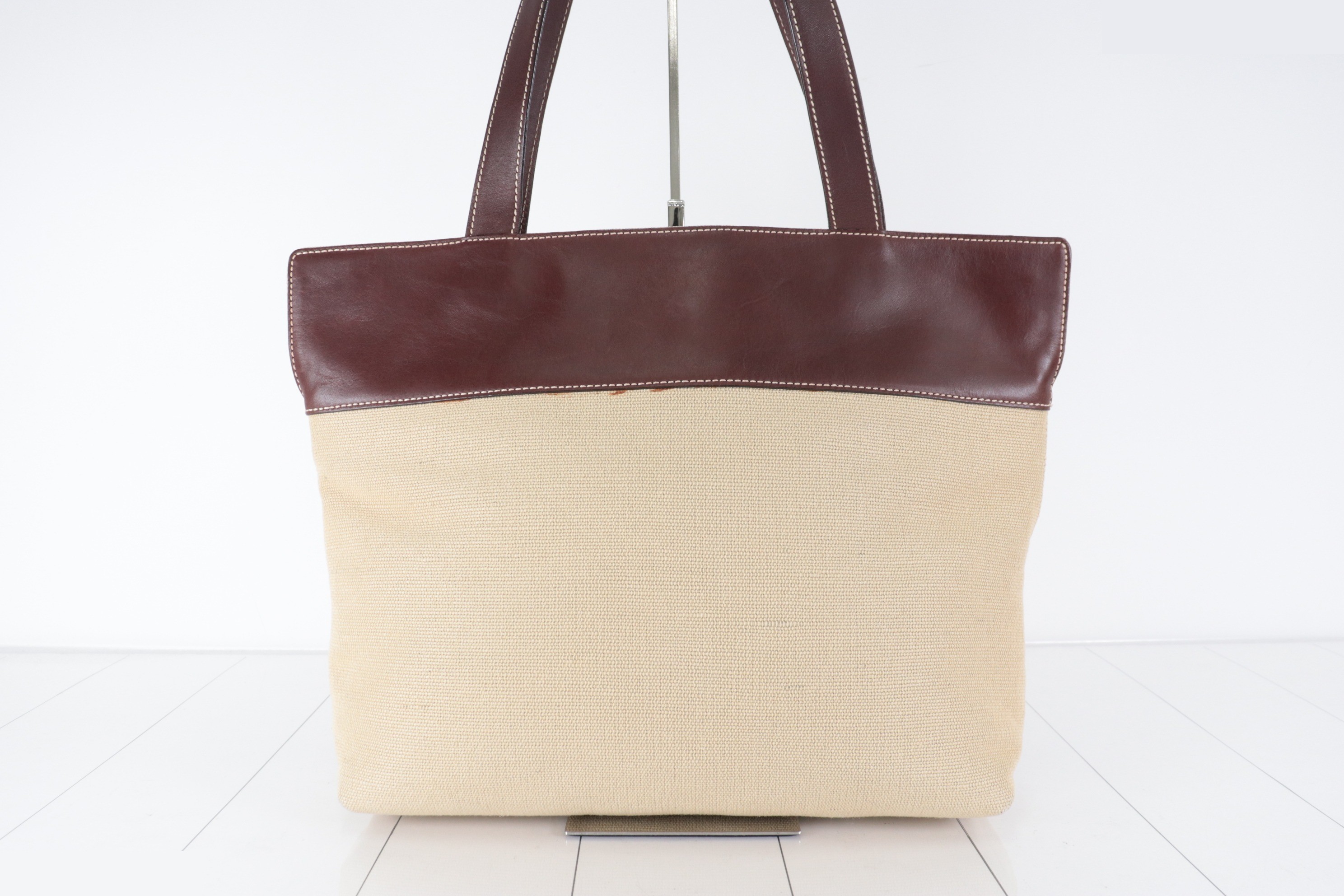 Leather x Canvas Tote Bag, Brown/Beige, Item No. 5 — view 3