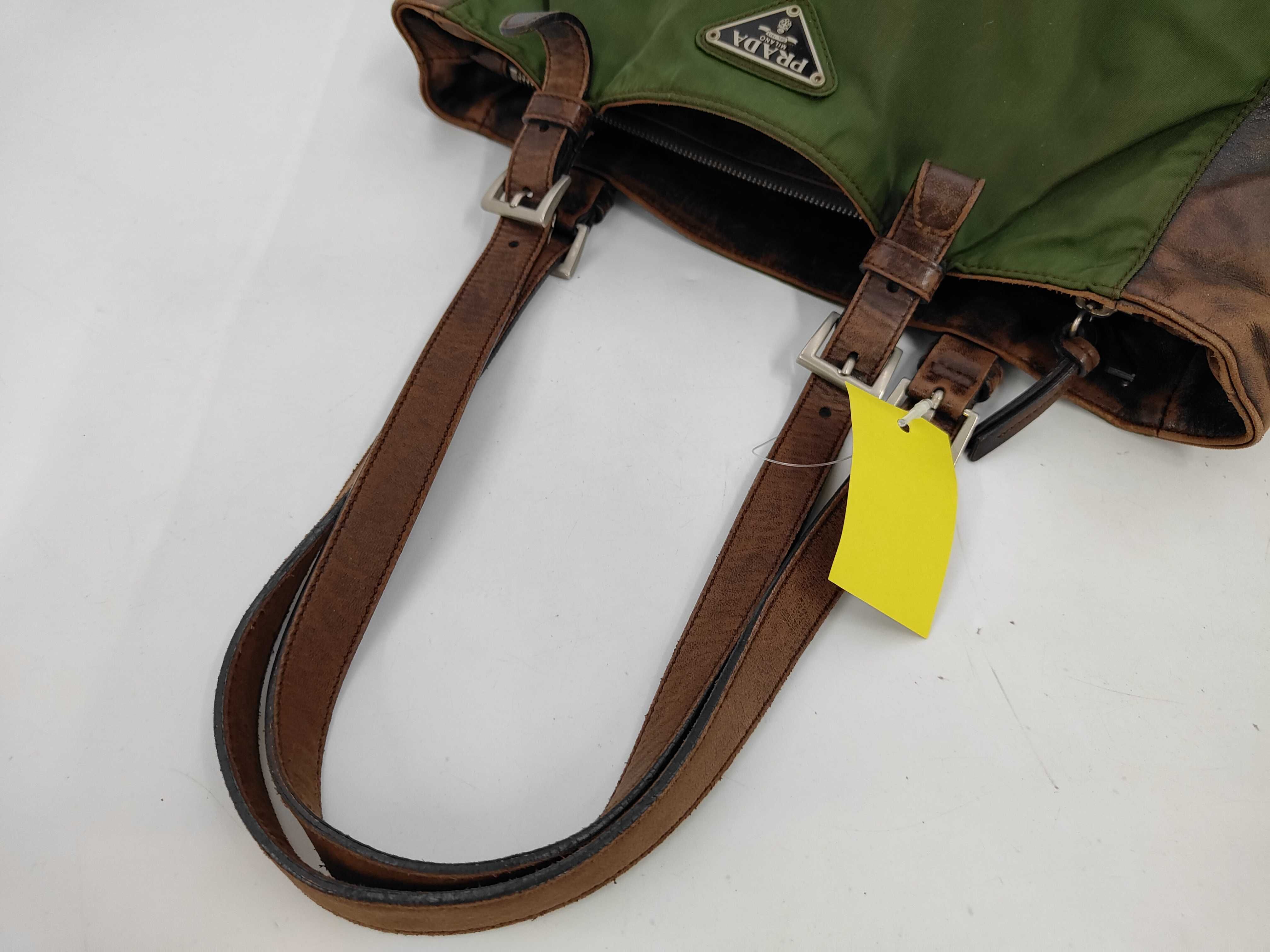 tote bag, leather and nylon combination material tote bag — view 5