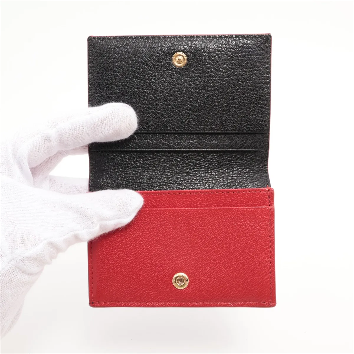 Leather Card Case, Black x Red — view 3