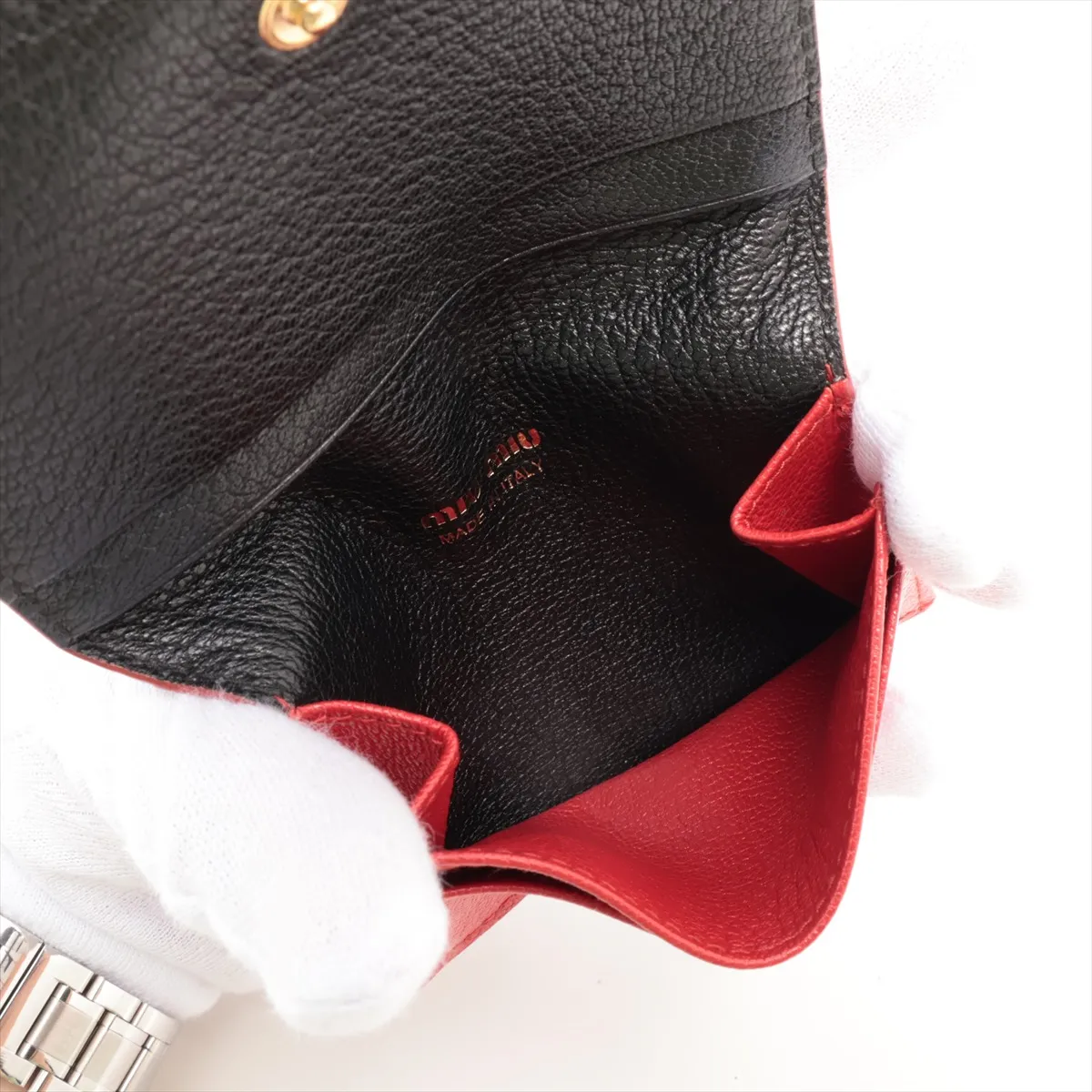 Leather Card Case, Black x Red — view 4