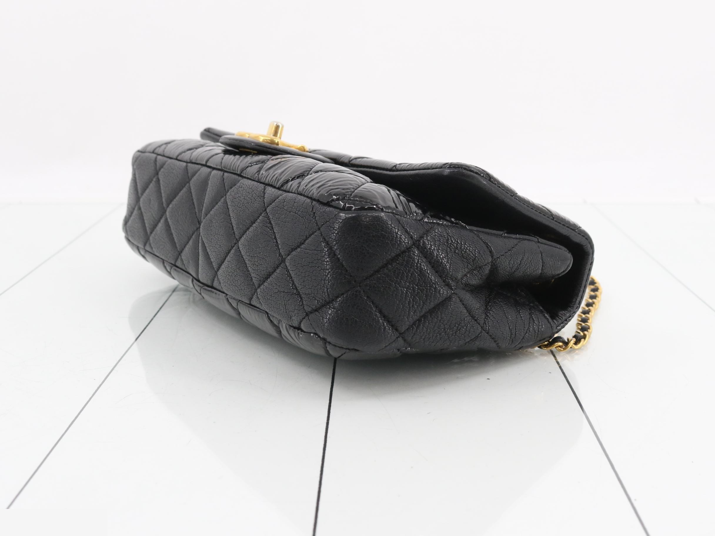 Matelassé Double Chain Shoulder Bag, Patent Calfskin, Black, Gold Hardware — view 6