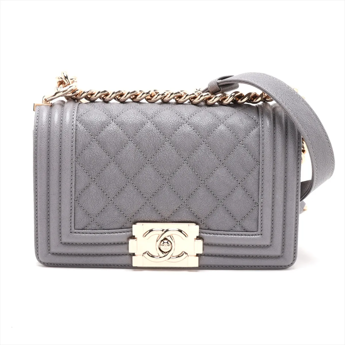 Boy Chanel 20 Small Caviar Skin Chain Shoulder Bag, Gray with Gold Hardware, 30547130 (Serial Number in the 30s), A67085