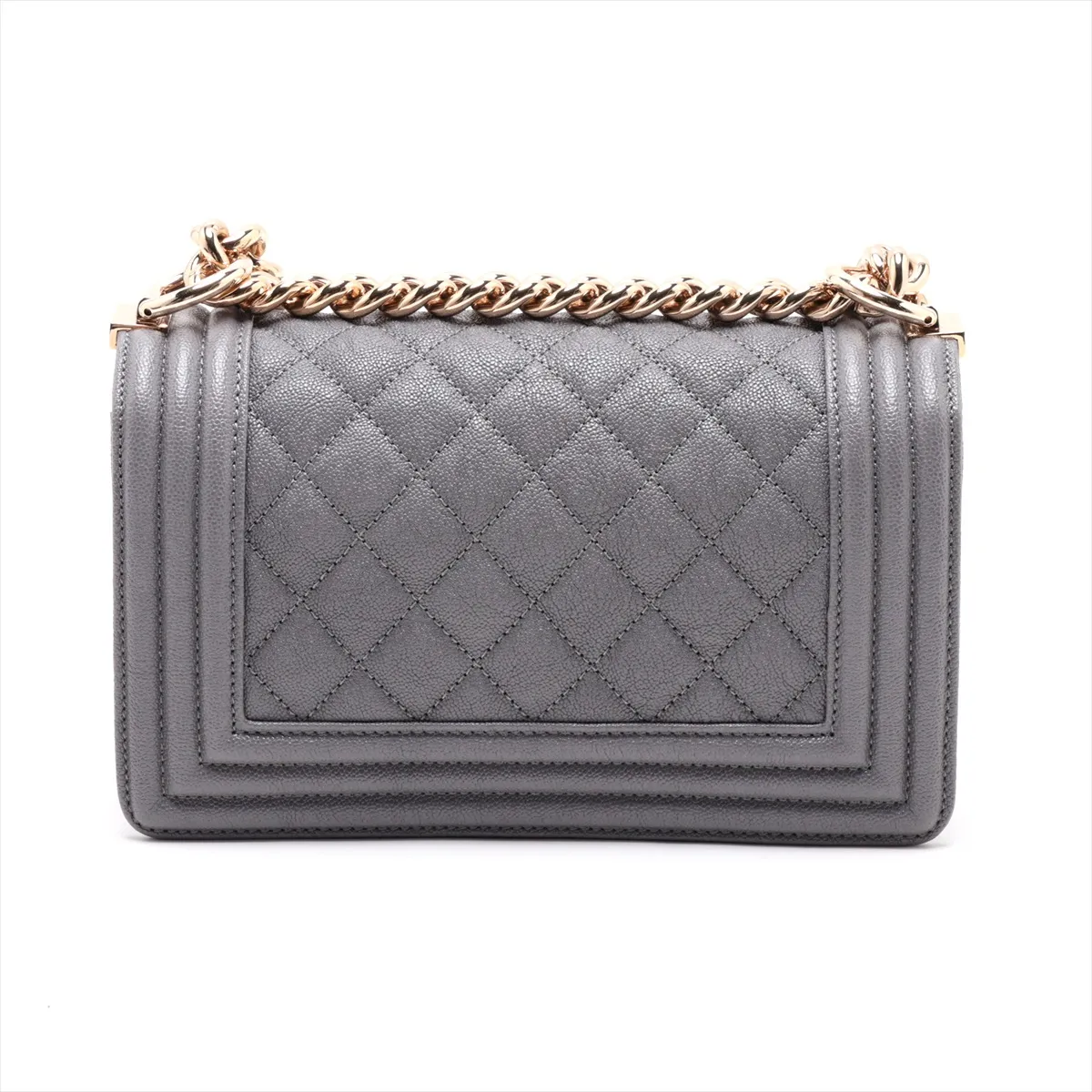 Boy Chanel 20 Small Caviar Skin Chain Shoulder Bag, Gray with Gold Hardware, 30547130 (Serial Number in the 30s), A67085 — view 2
