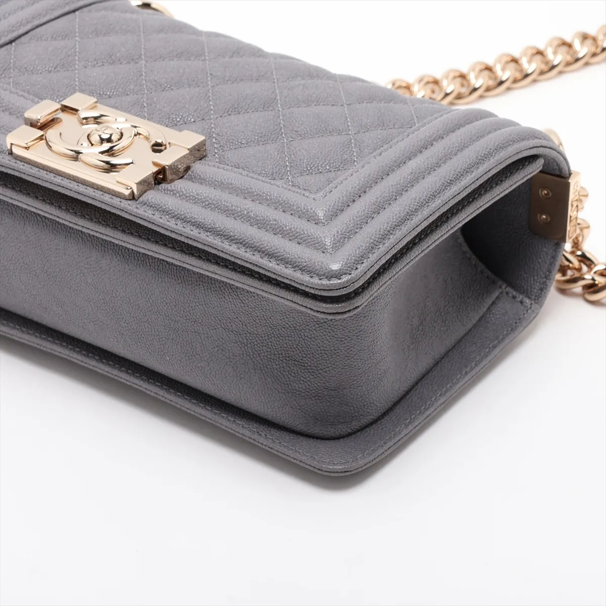 Boy Chanel 20 Small Caviar Skin Chain Shoulder Bag, Gray with Gold Hardware, 30547130 (Serial Number in the 30s), A67085 — view 3