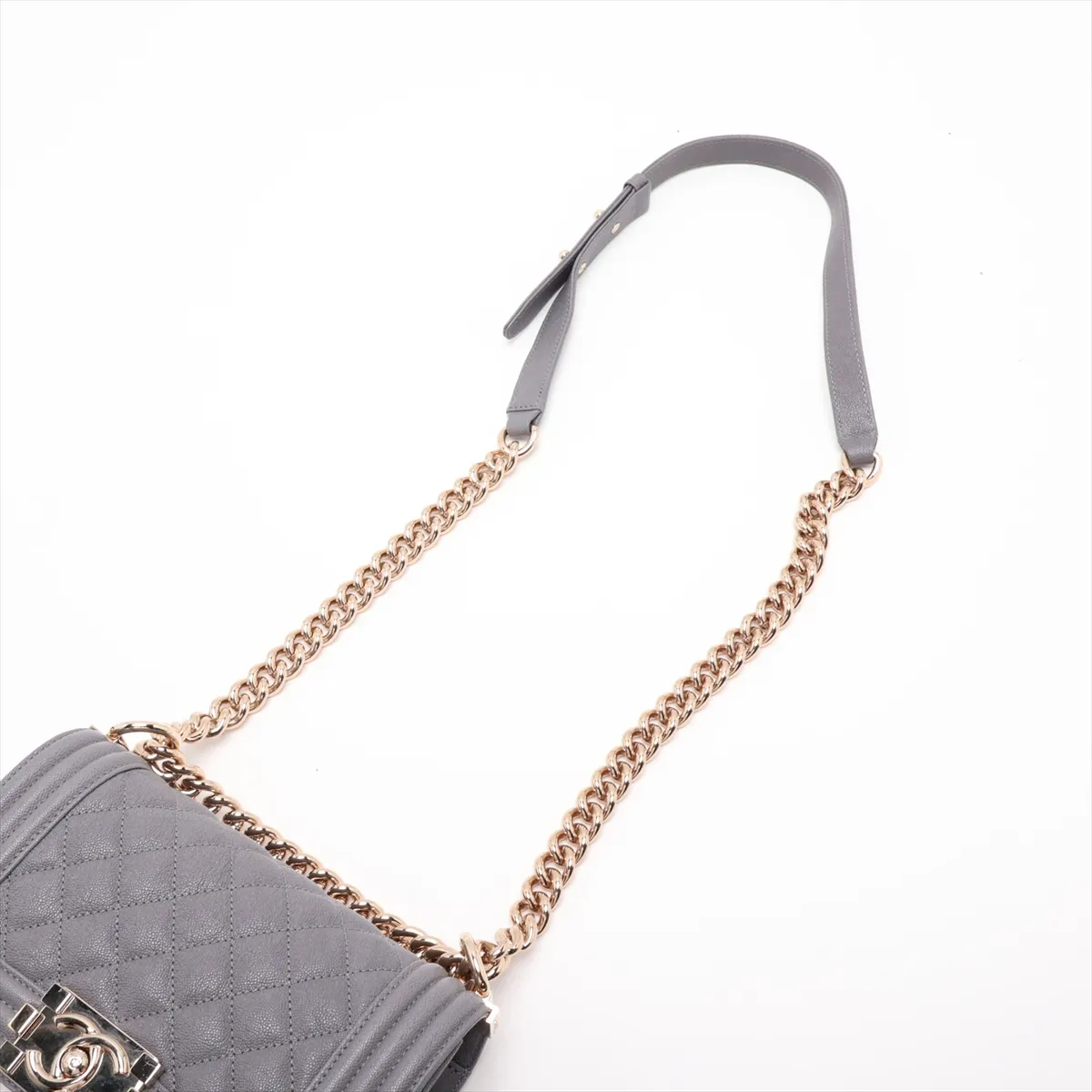 Boy Chanel 20 Small Caviar Skin Chain Shoulder Bag, Gray with Gold Hardware, 30547130 (Serial Number in the 30s), A67085 — view 5