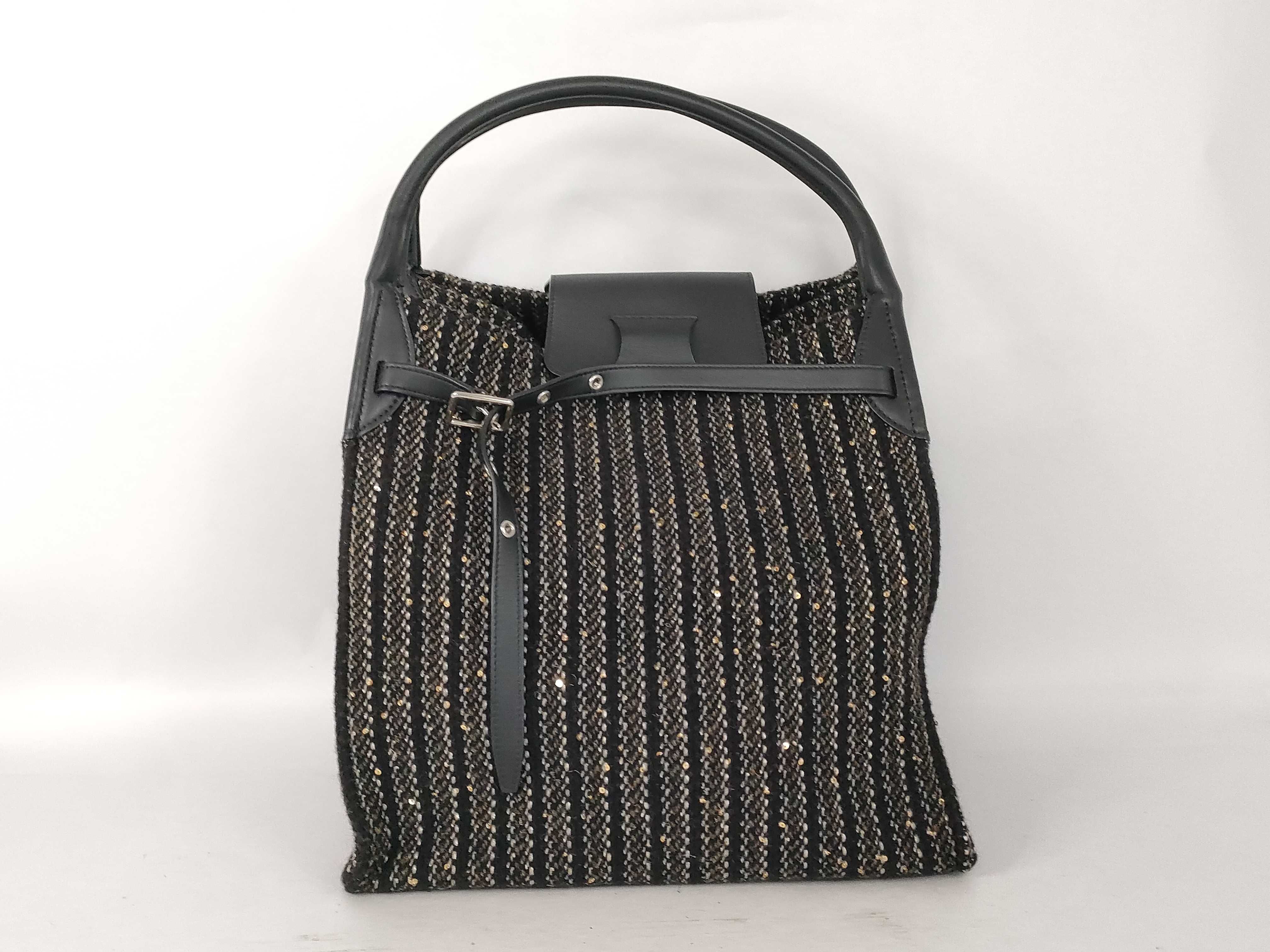 Tweed Leather Handbag, Black