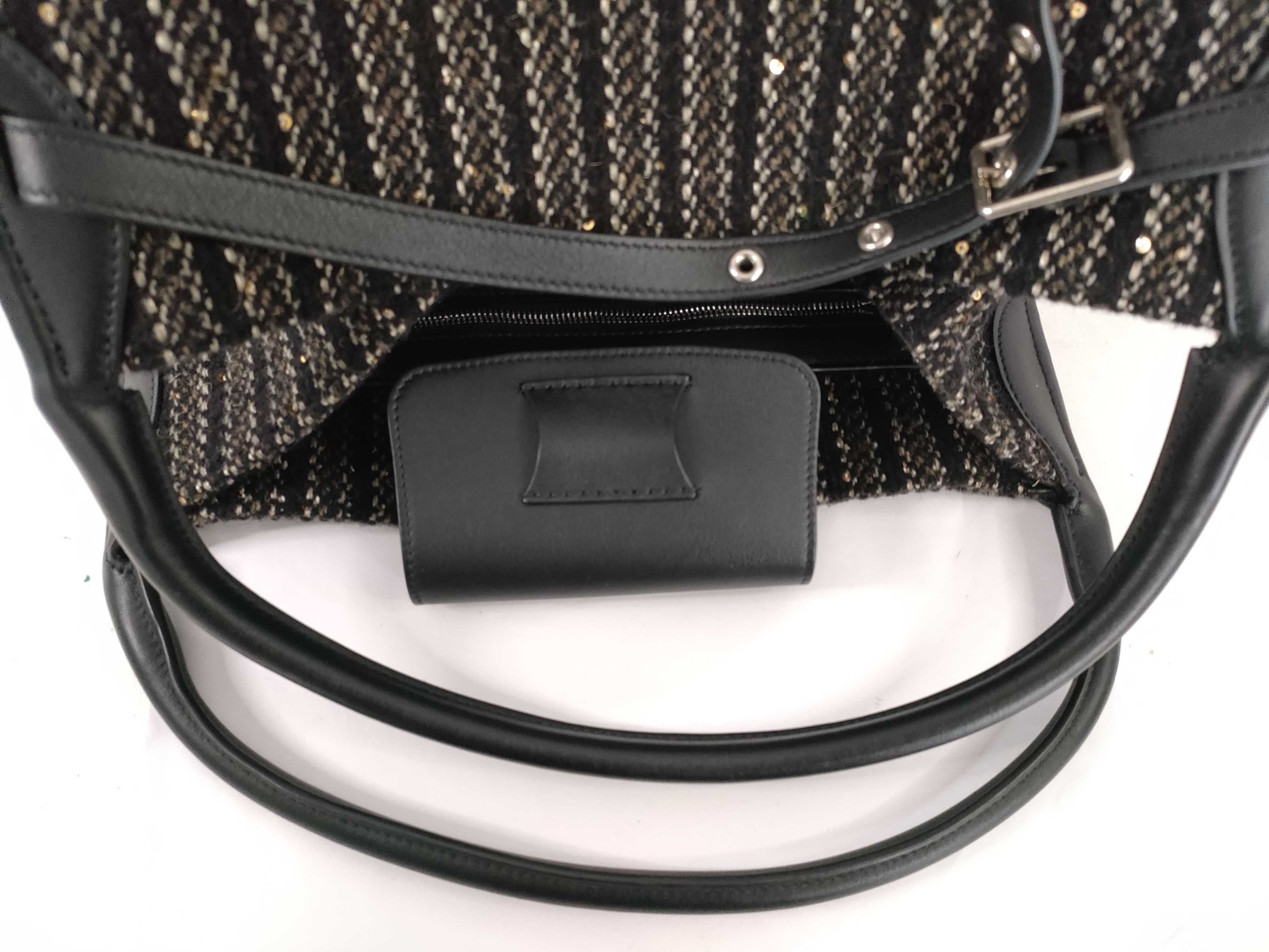 Tweed Leather Handbag, Black — view 3