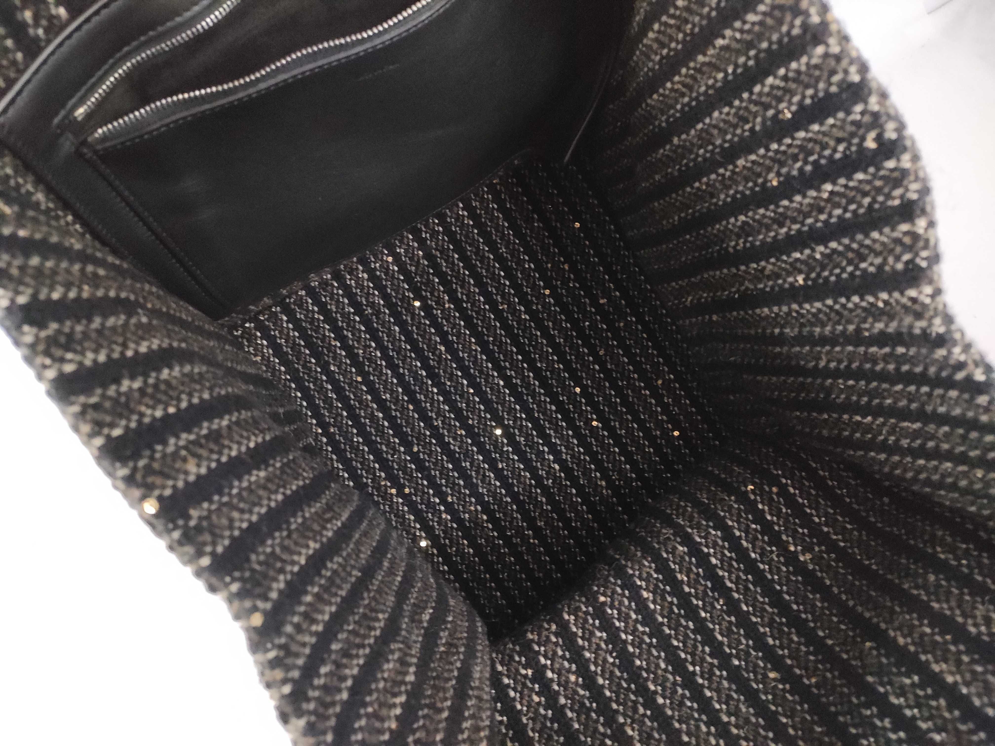 Tweed Leather Handbag, Black — view 8