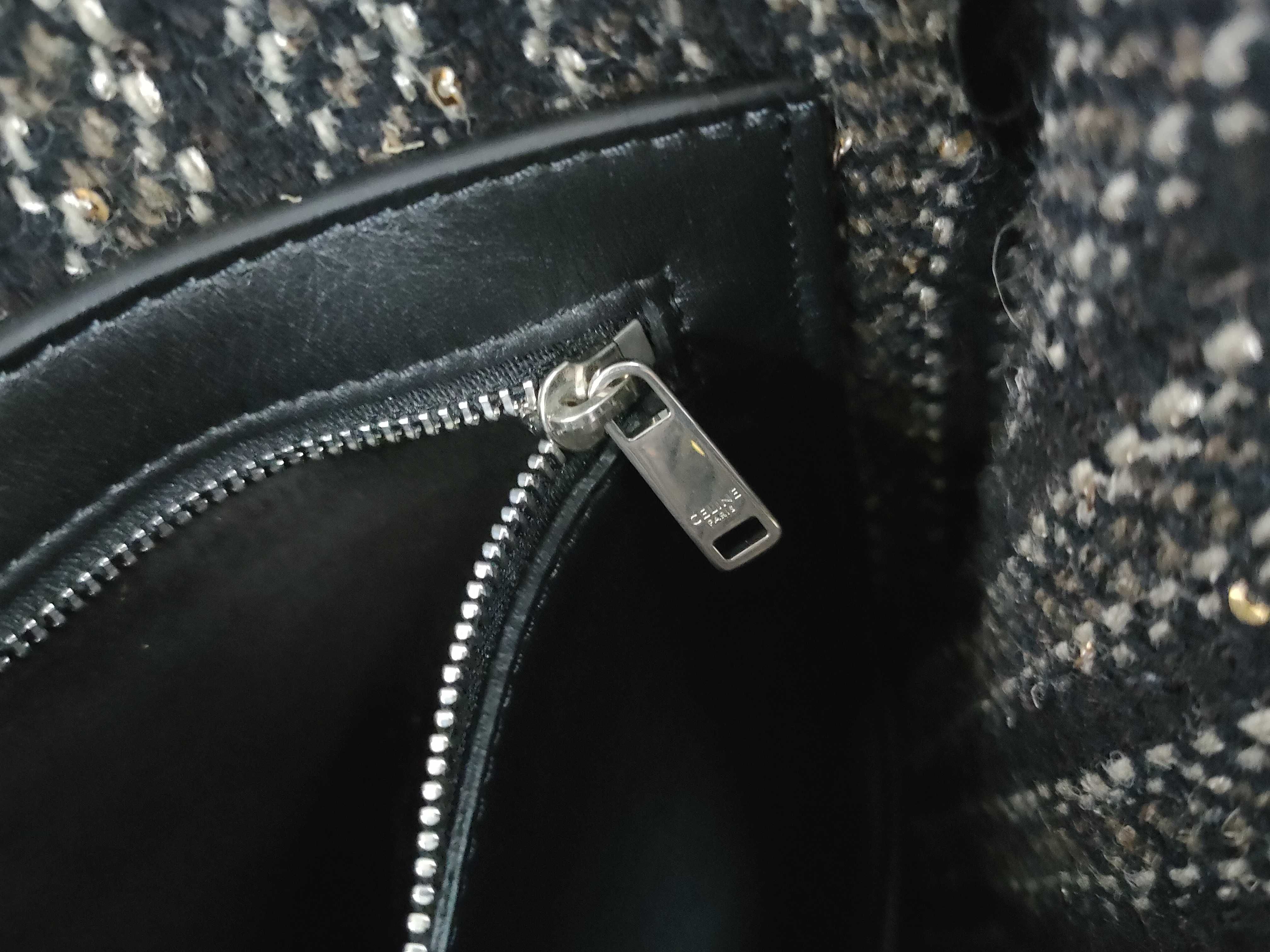 Tweed Leather Handbag, Black — view 10