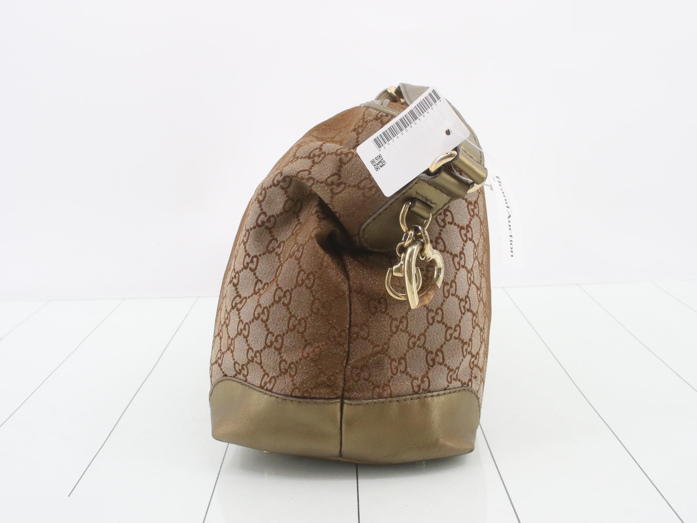 GG Canvas Heart Charm One-Shoulder Bag - Gold x Brown — view 4