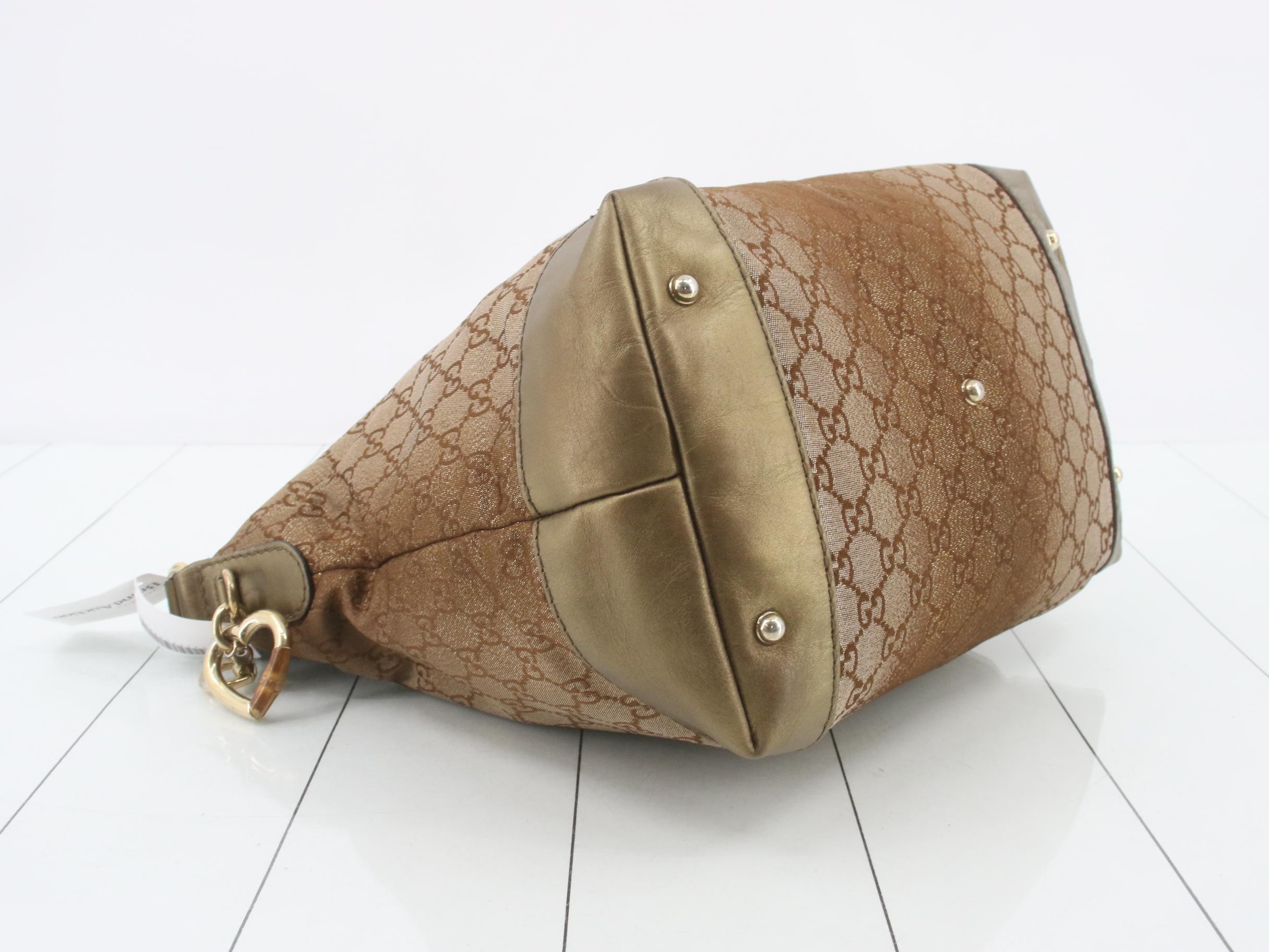 GG Canvas Heart Charm One-Shoulder Bag - Gold x Brown — view 5
