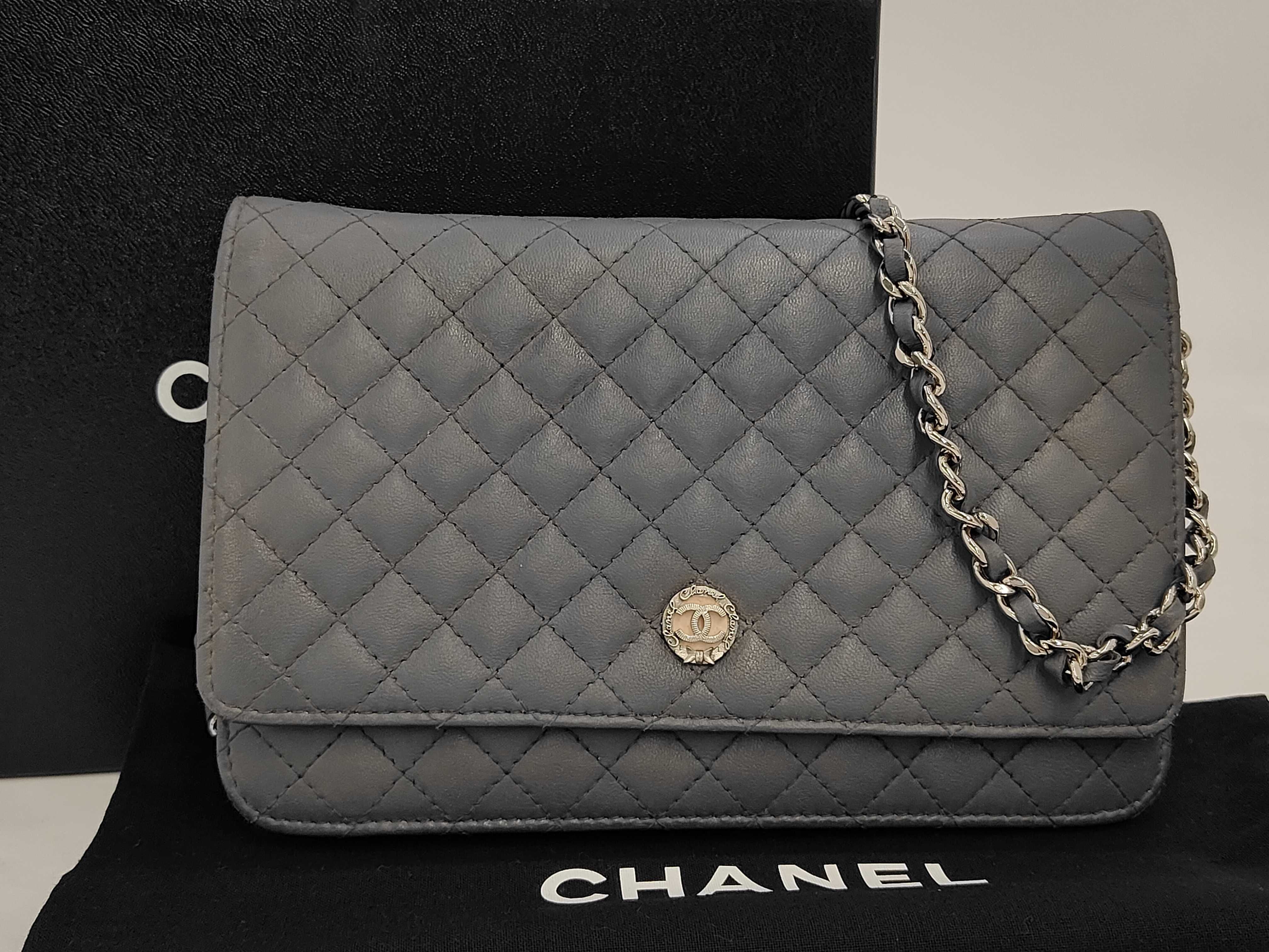 Chain Wallet, Gray Lambskin Shoulder Bag