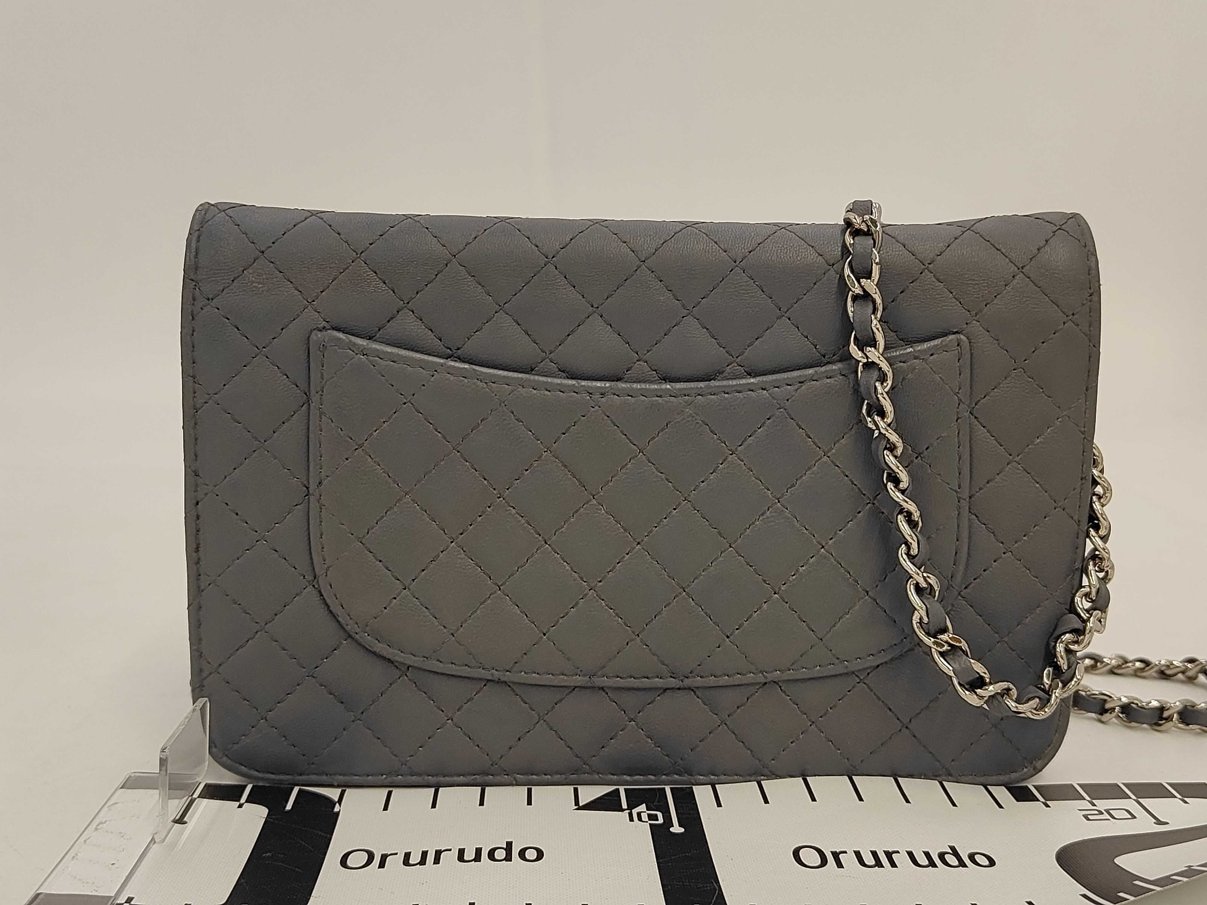 Chain Wallet, Gray Lambskin Shoulder Bag — view 2