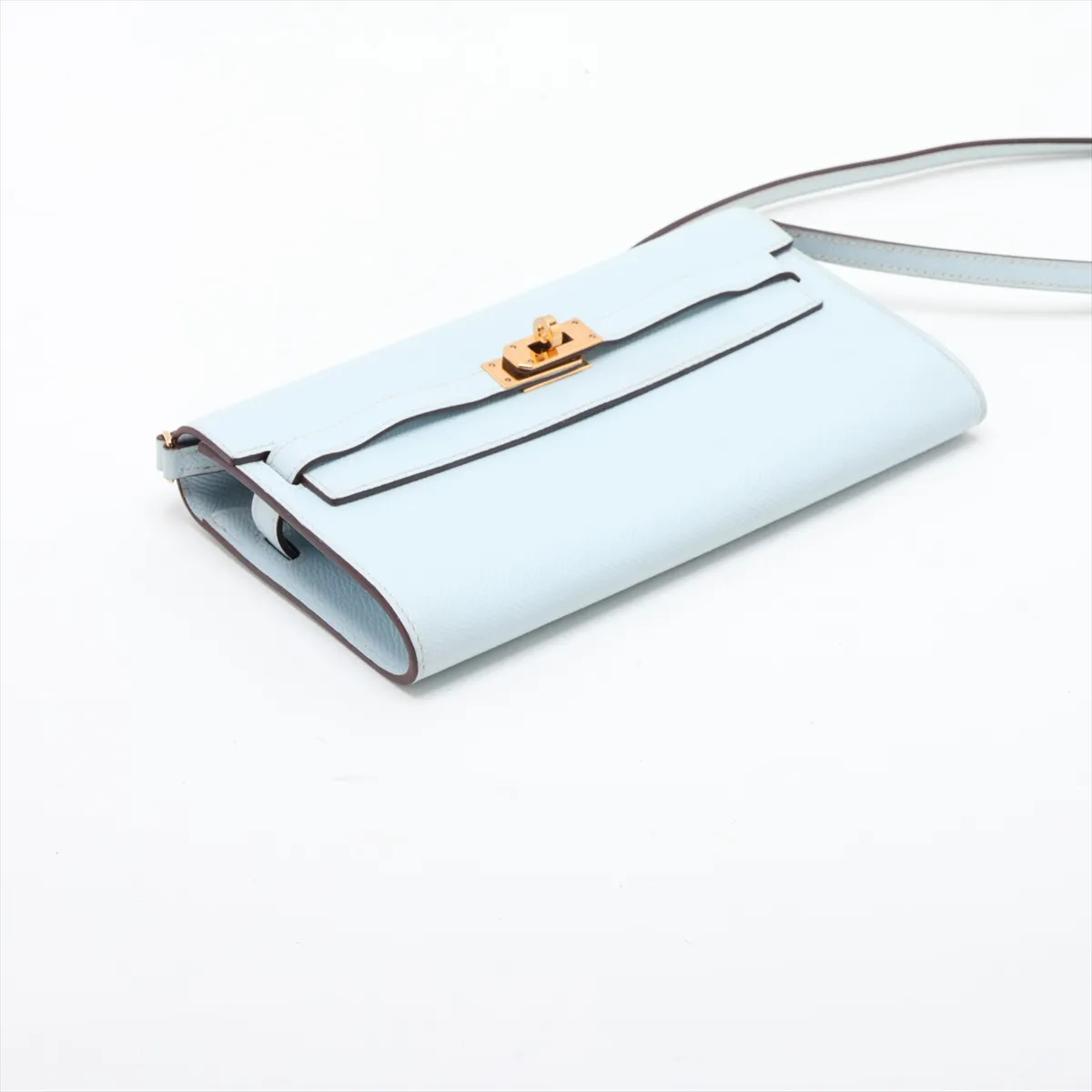 [Individually packaged] Hermes Kelly Wallet To Go, Veau Epsom, Blue Brume, Gold Hardware, Z: 2021 — view 4