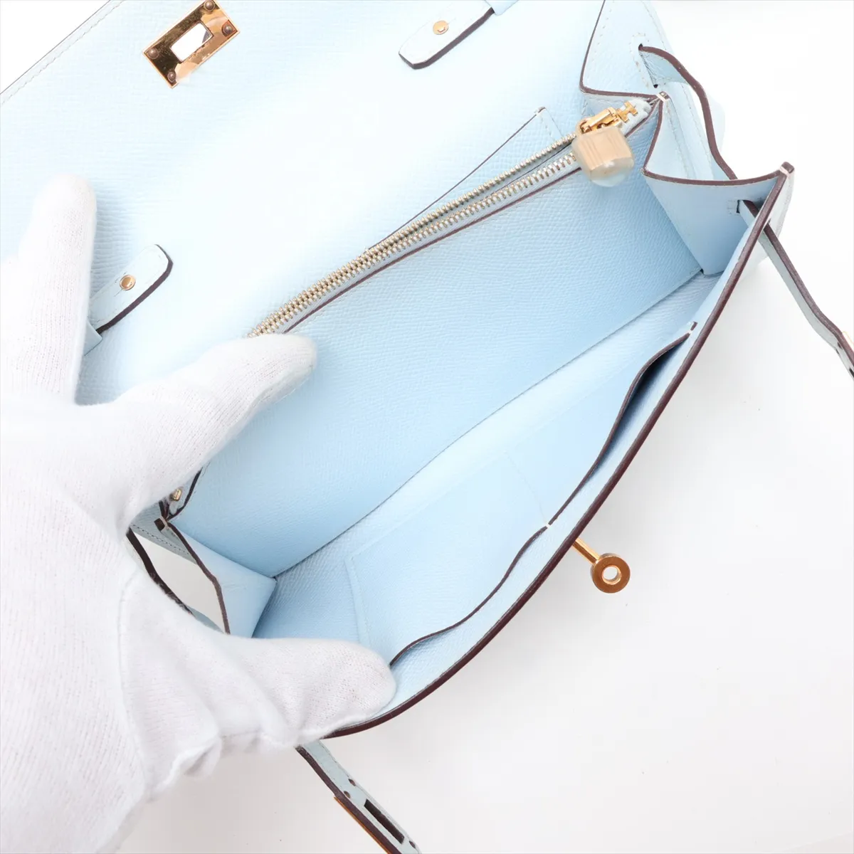 [Individually packaged] Hermes Kelly Wallet To Go, Veau Epsom, Blue Brume, Gold Hardware, Z: 2021 — view 6