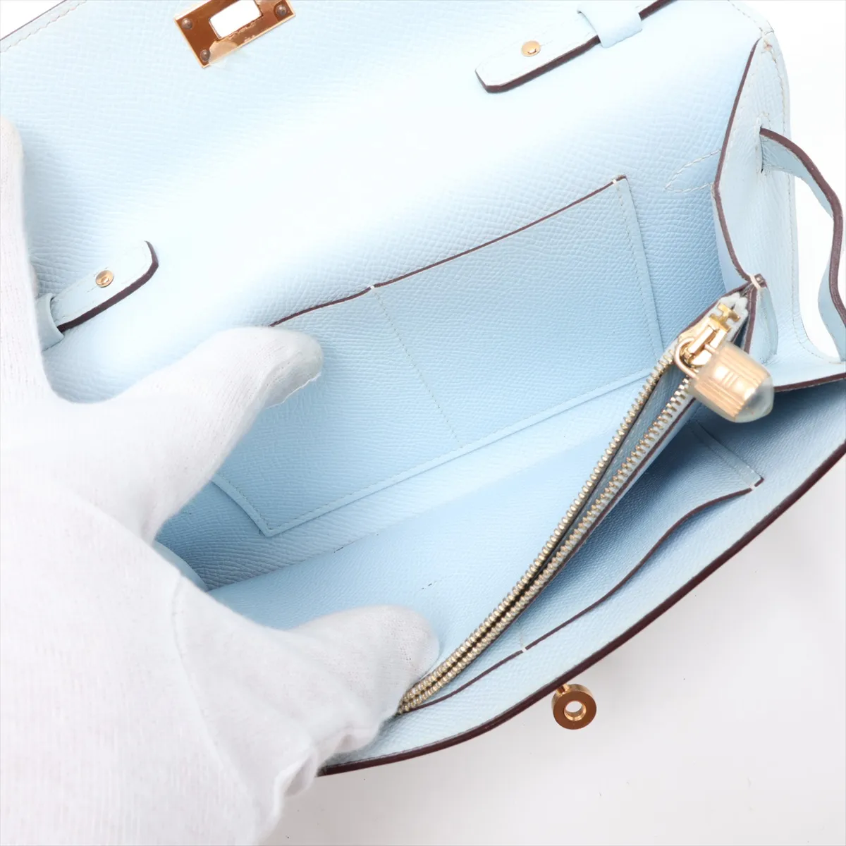 [Individually packaged] Hermes Kelly Wallet To Go, Veau Epsom, Blue Brume, Gold Hardware, Z: 2021 — view 8